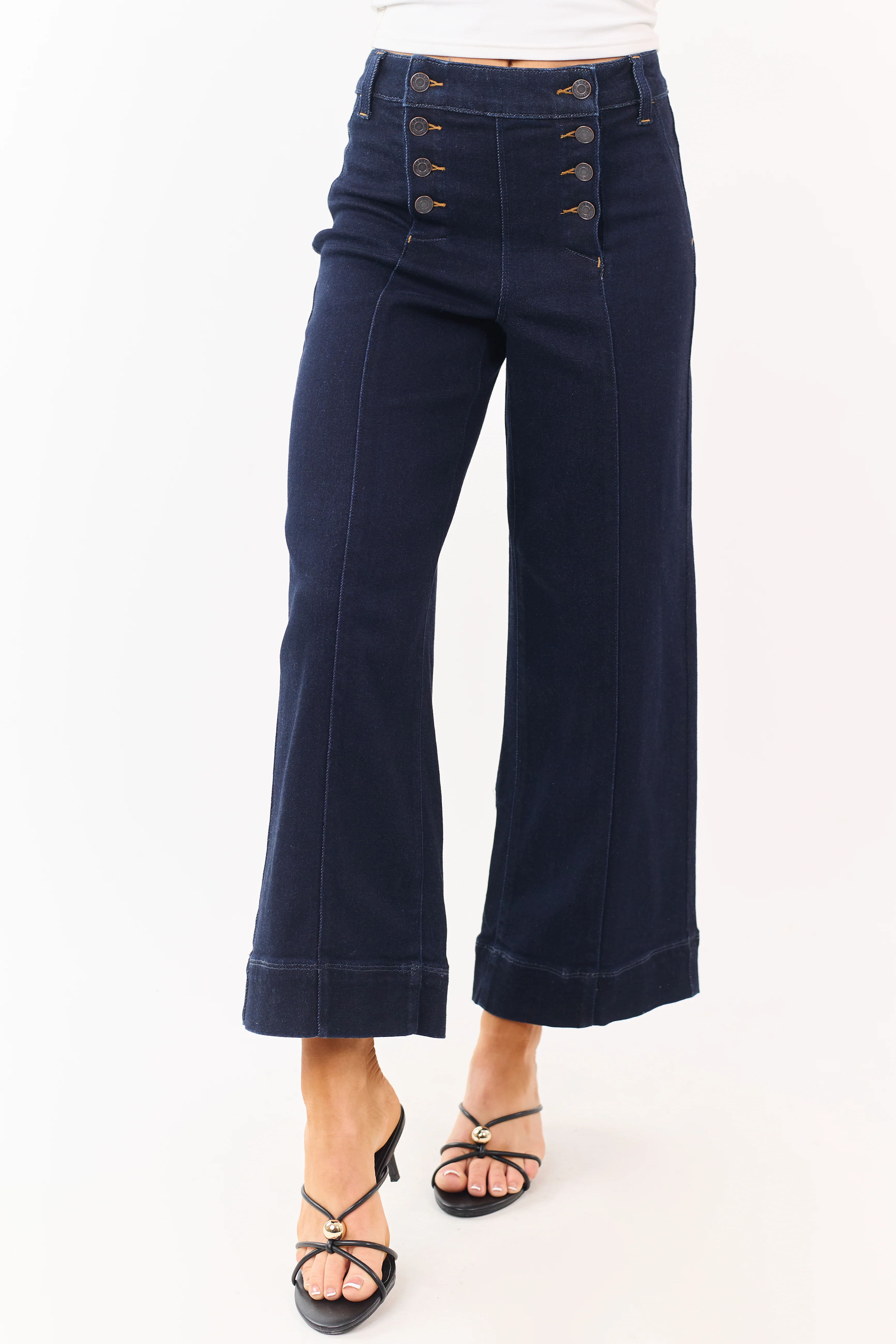 Cello Dark Wash Stretchy Wide Leg Sailor Jeans - Image 2