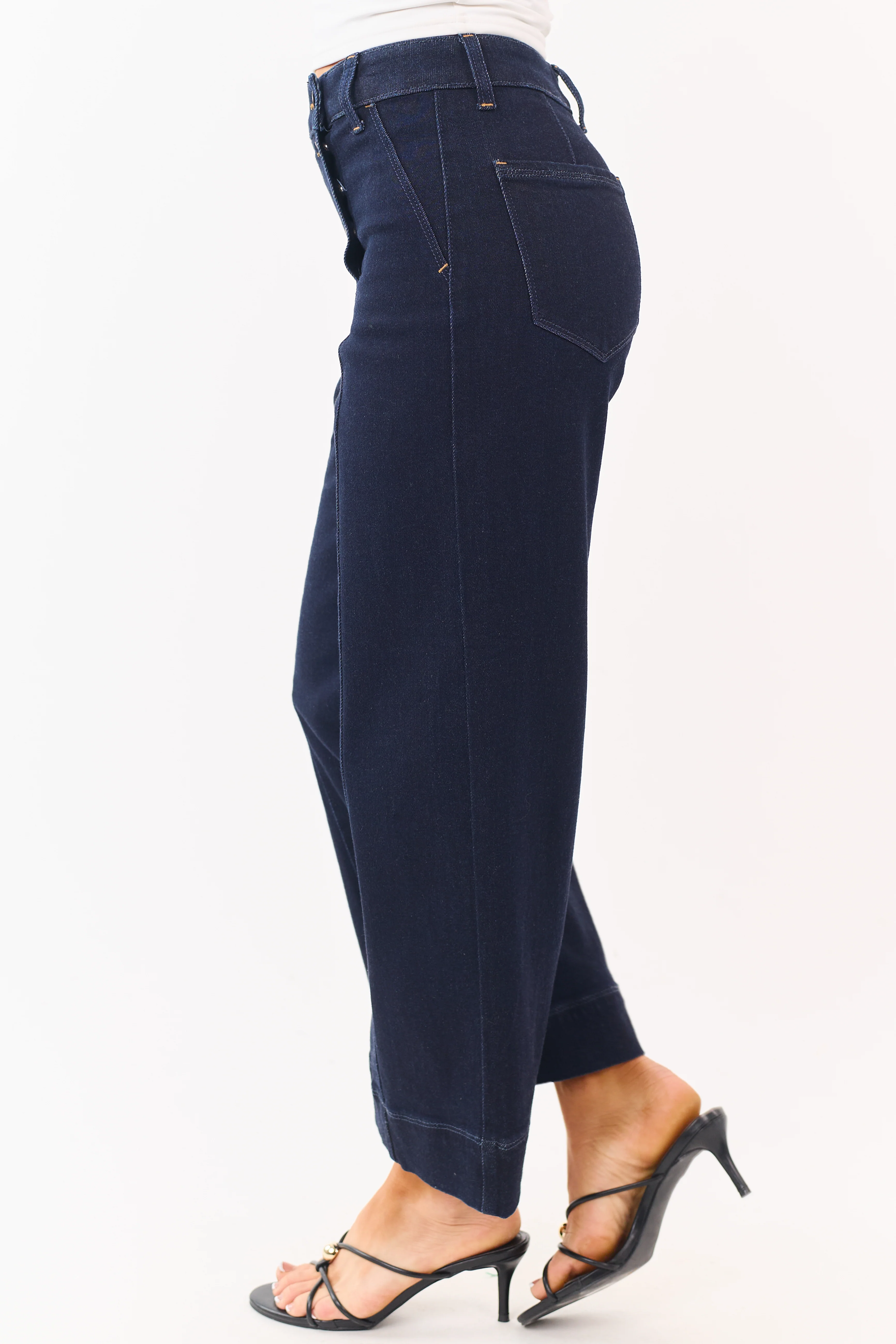 Cello Dark Wash Stretchy Wide Leg Sailor Jeans - Image 3