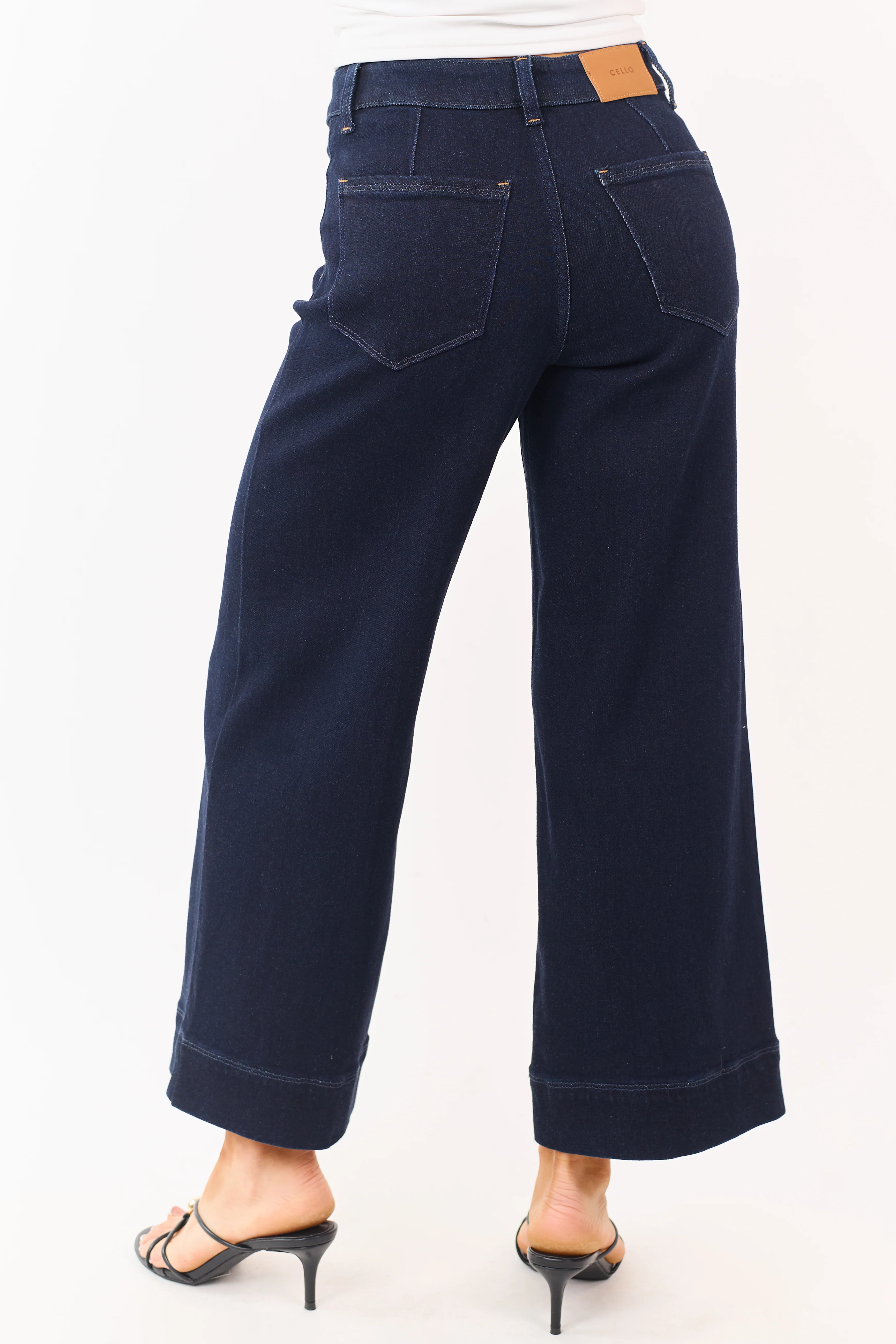 Cello Dark Wash Stretchy Wide Leg Sailor Jeans - Image 4