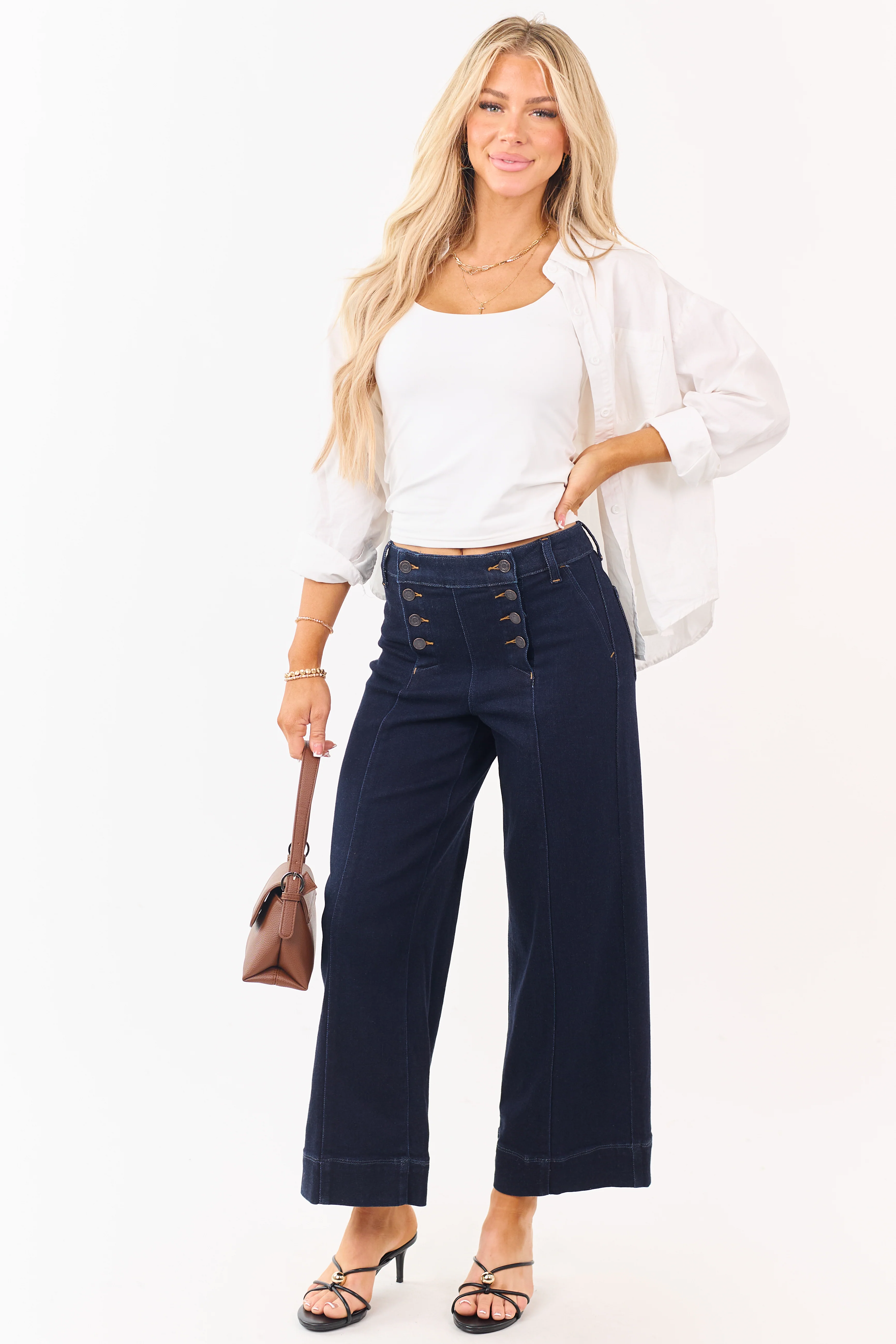 Cello Dark Wash Stretchy Wide Leg Sailor Jeans - Image 5