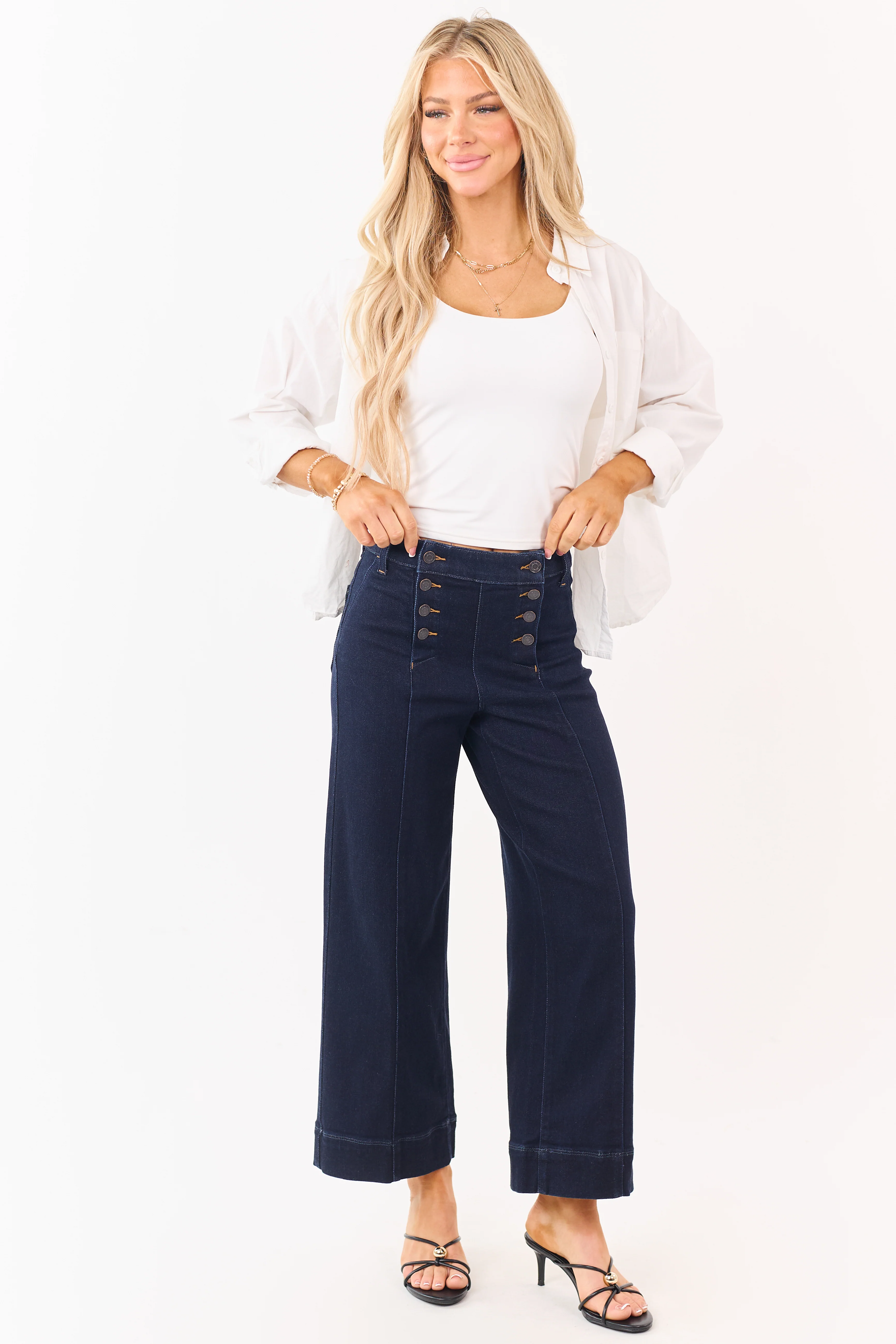 Cello Dark Wash Stretchy Wide Leg Sailor Jeans - Image 6