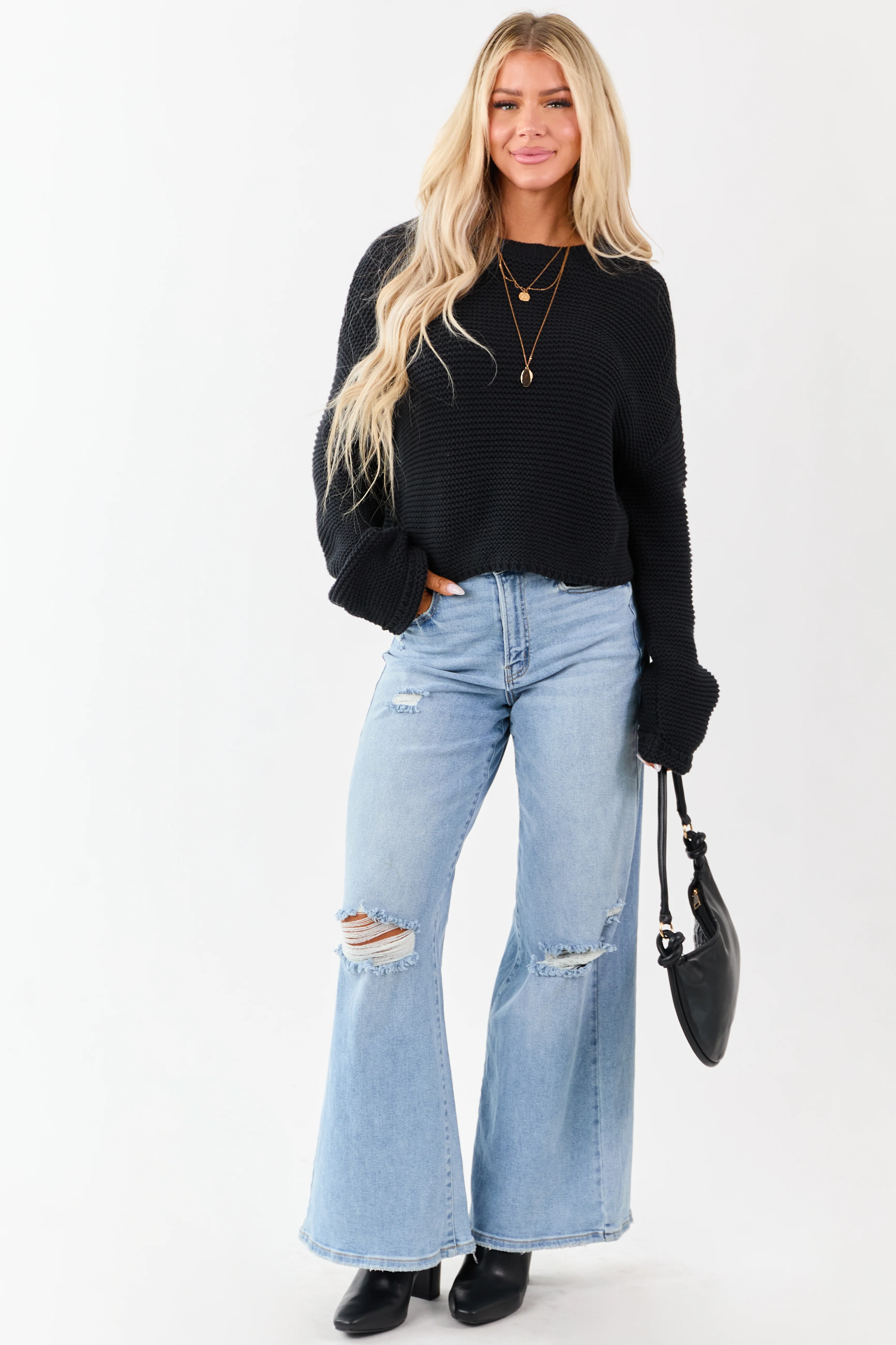 Cello Light High Rise Distressed Stretchy Wide Jeans - Image 9