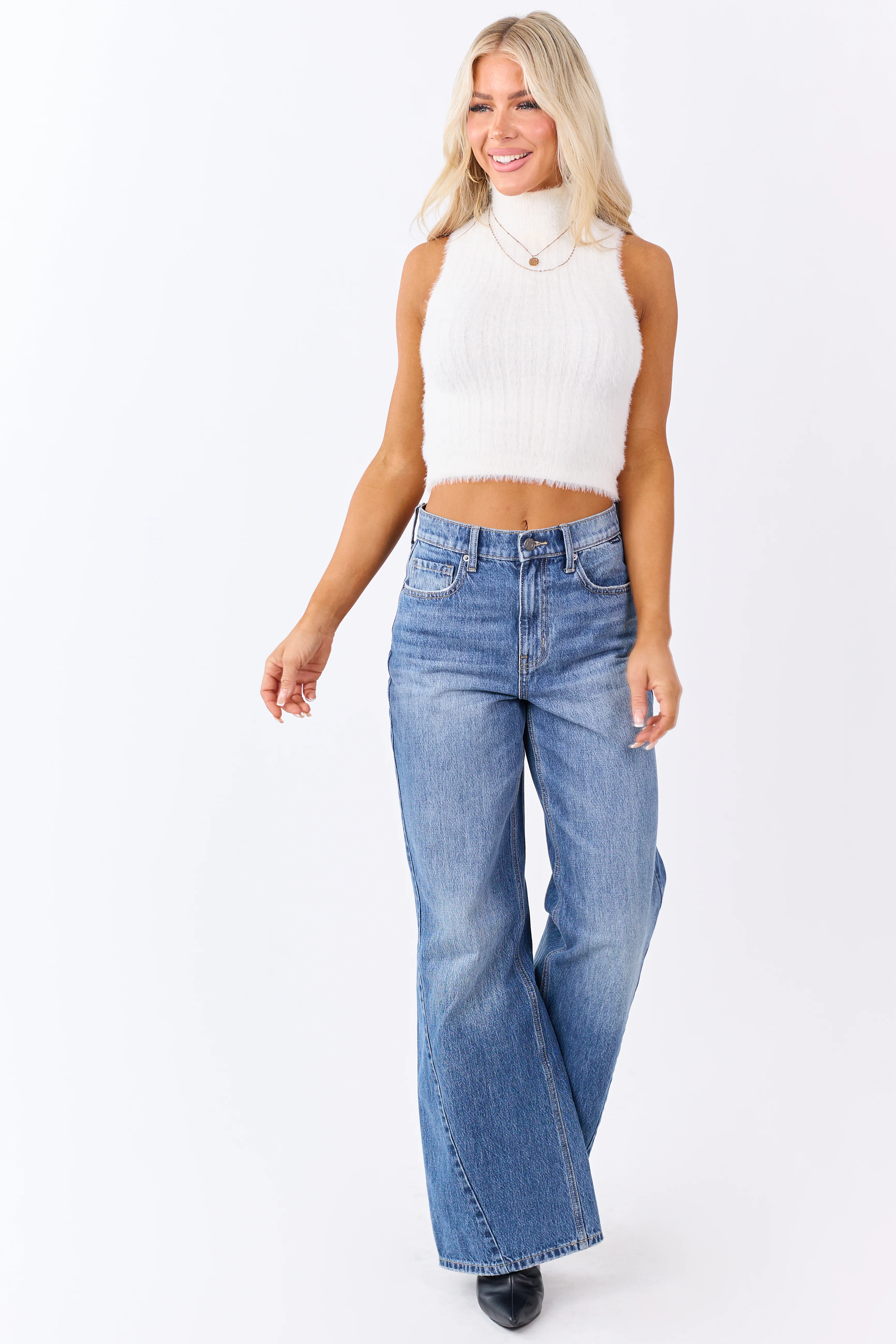 Cello Medium High Rise Wide Leg Curved Seam Jeans - Image 7