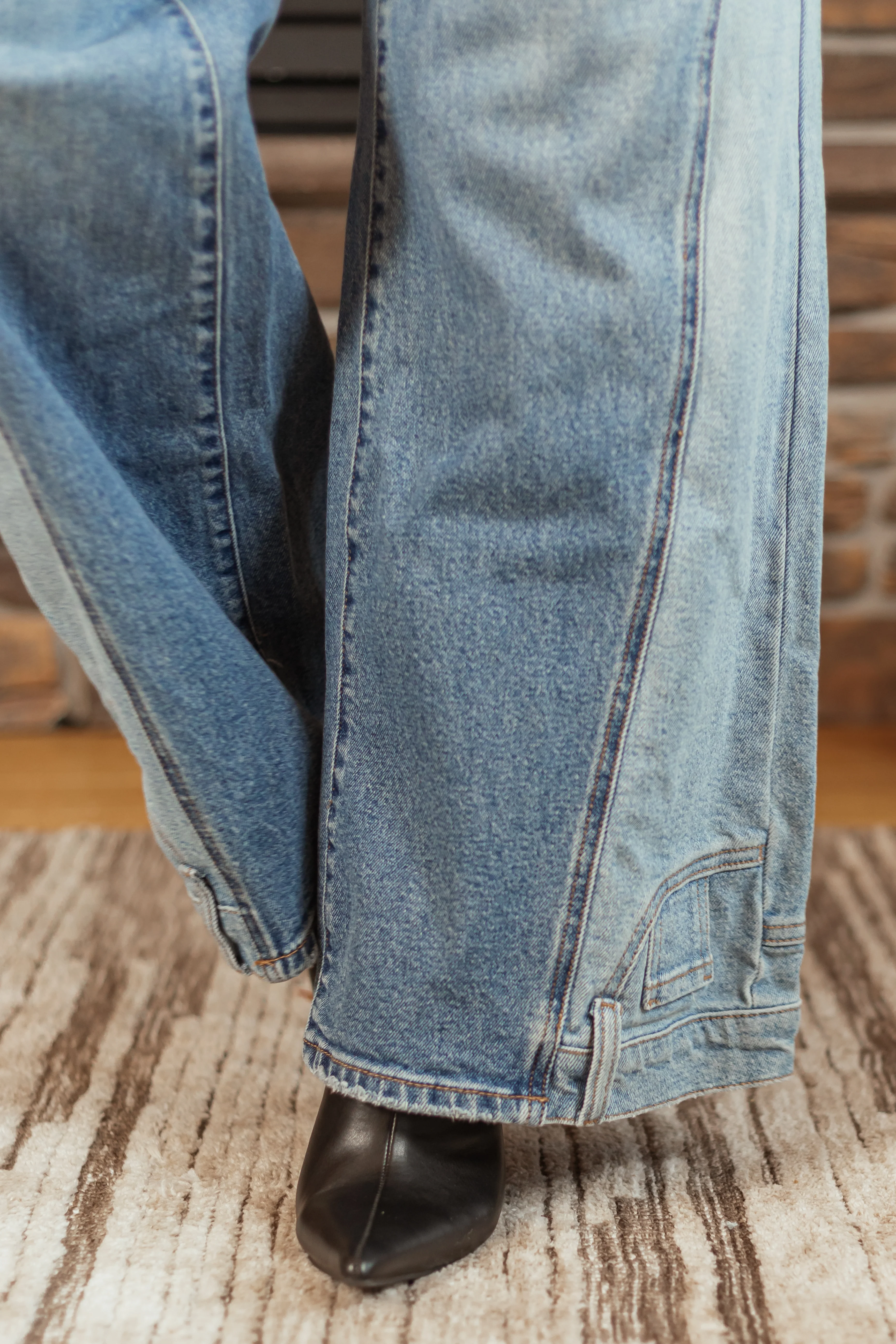 Cello Medium Wash Pocket Hem Detail Wide Leg Jeans - Image 8