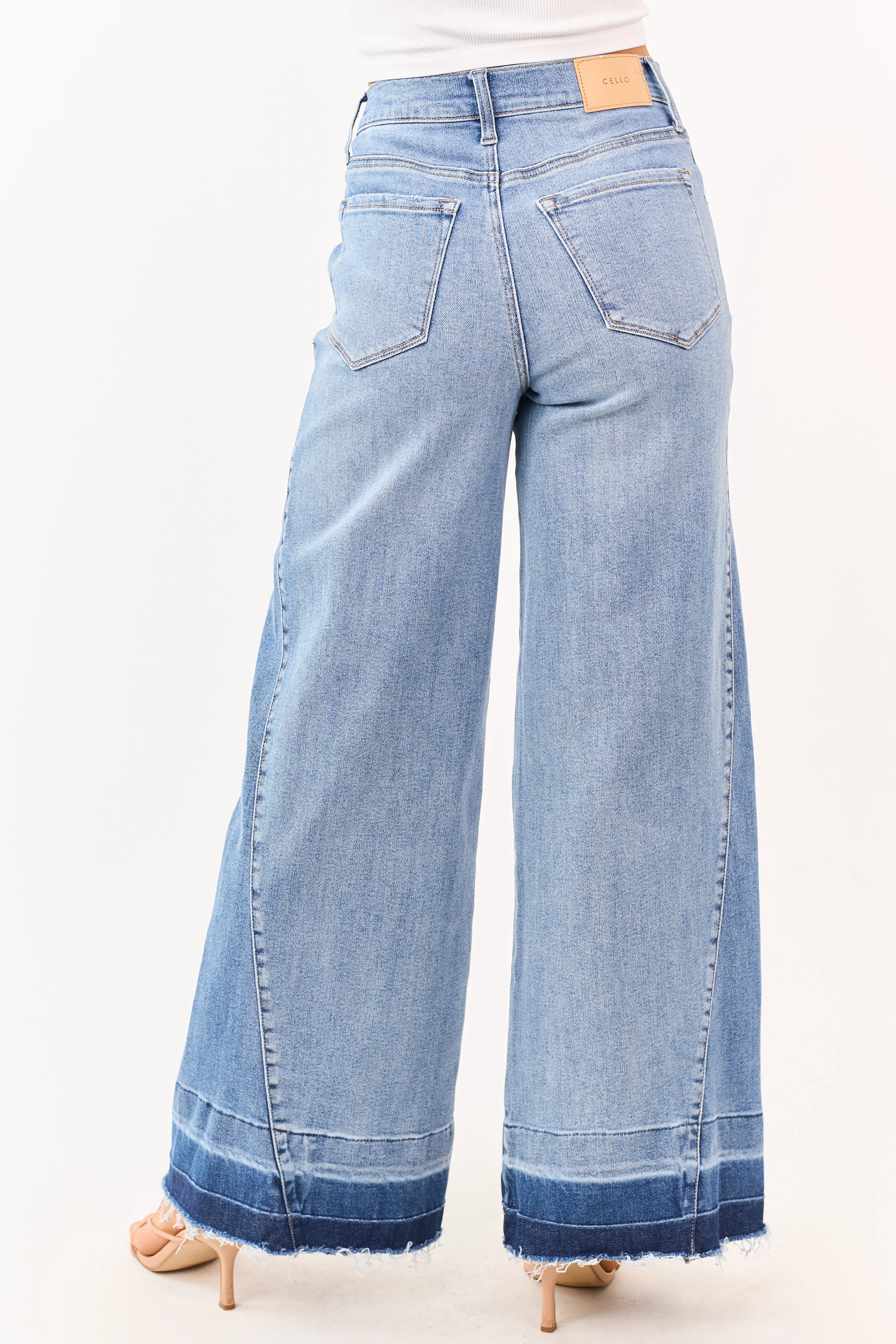 Cello Medium Wash Released Hem Stretchy Wide Jeans - Image 4