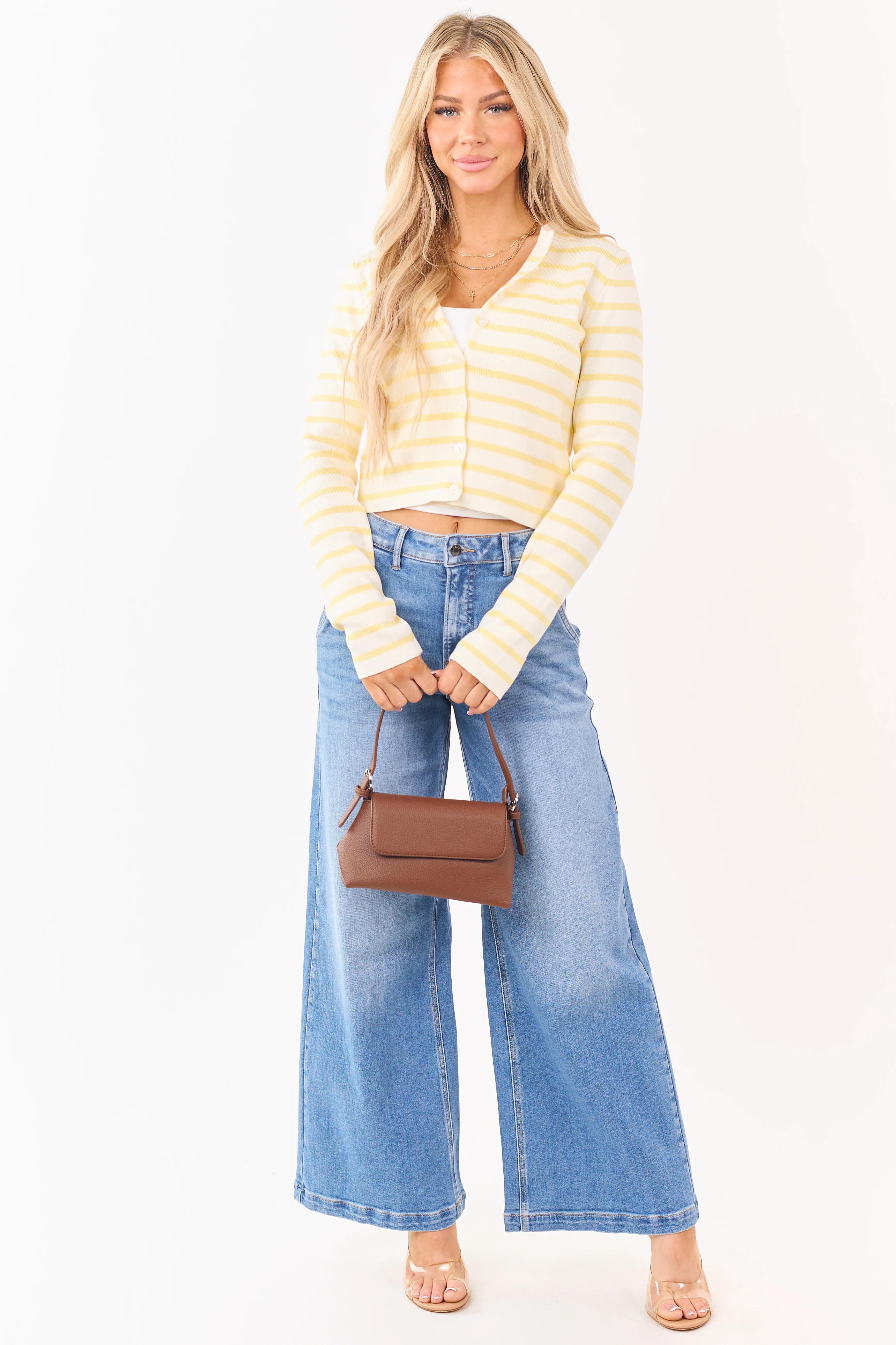 Cello Medium Wash Slant Pocket Wide Stretch Jeans - Image 5