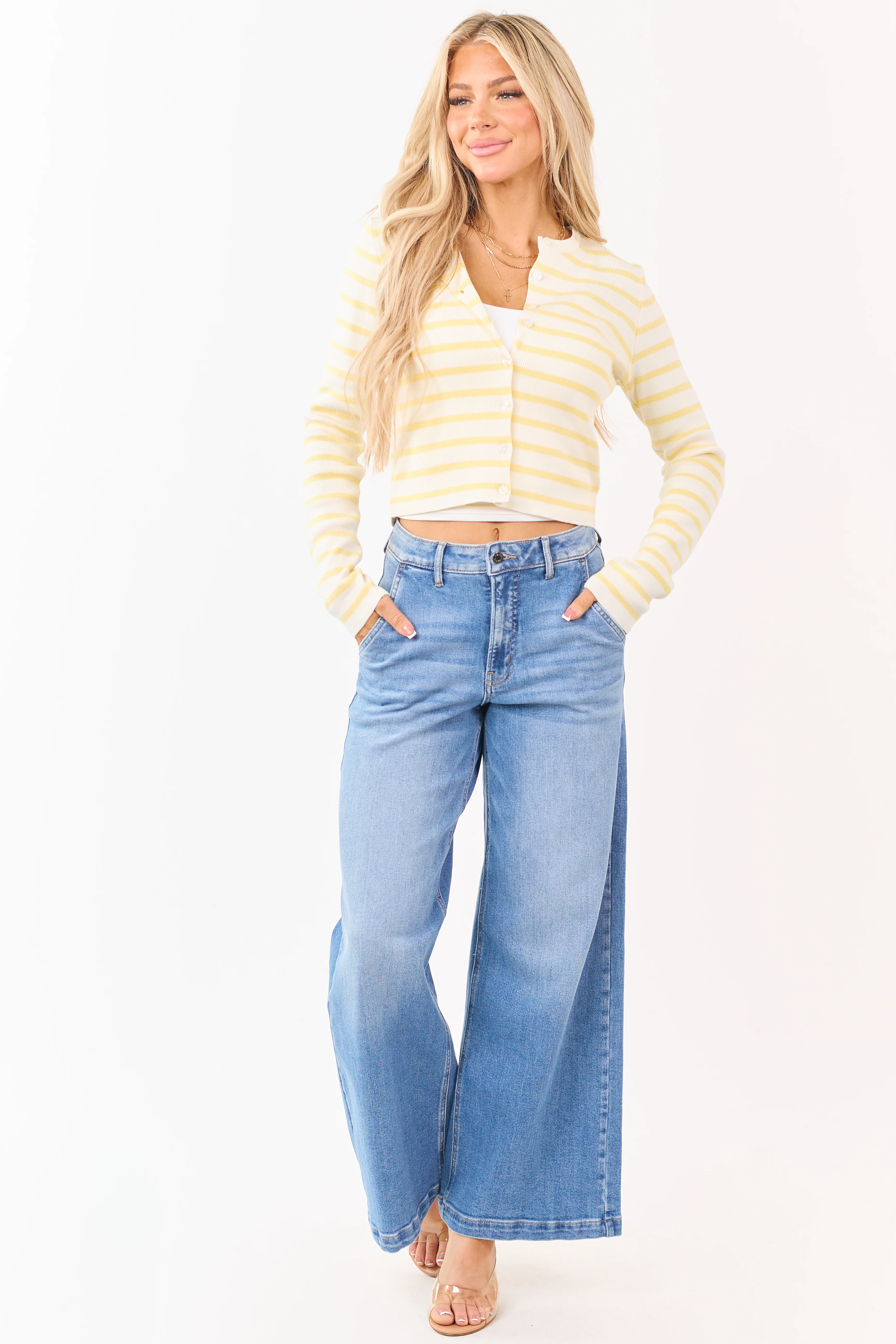 Cello Medium Wash Slant Pocket Wide Stretch Jeans - Image 6