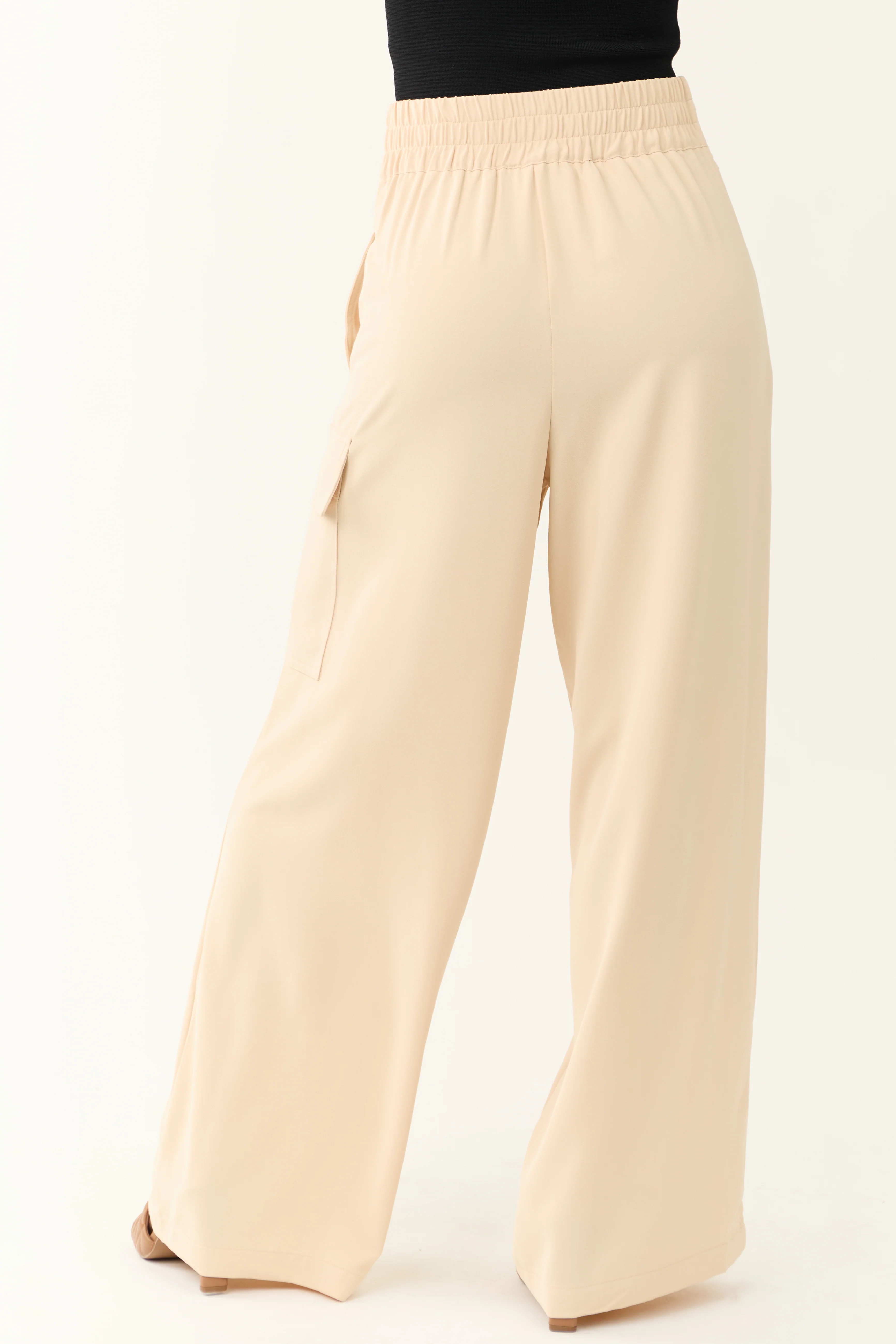 Champagne Belted High Waist Wide Leg Pants - Image 4