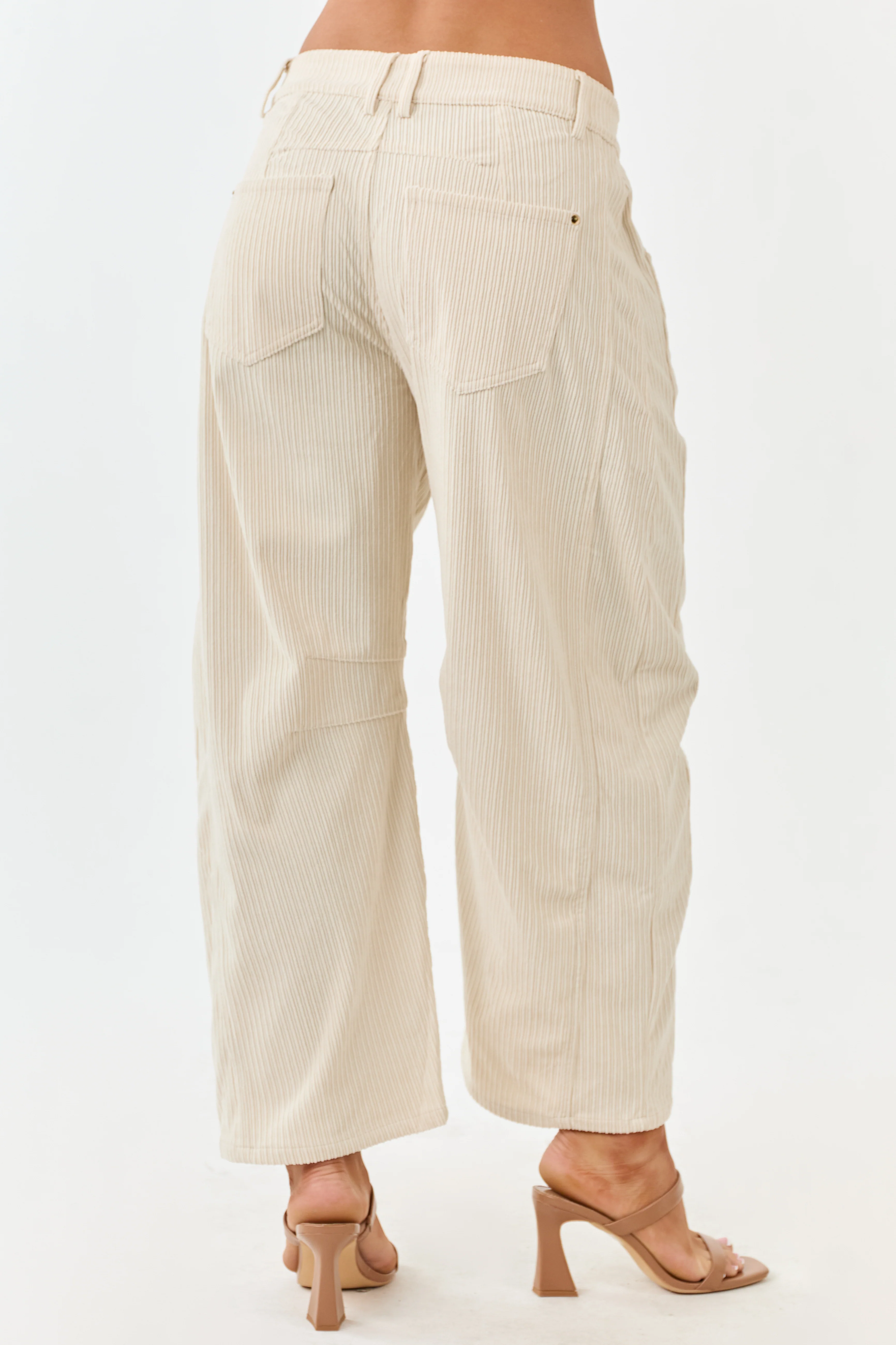 Champagne Corduroy High Waisted Barrel Leg Pants - Image 4