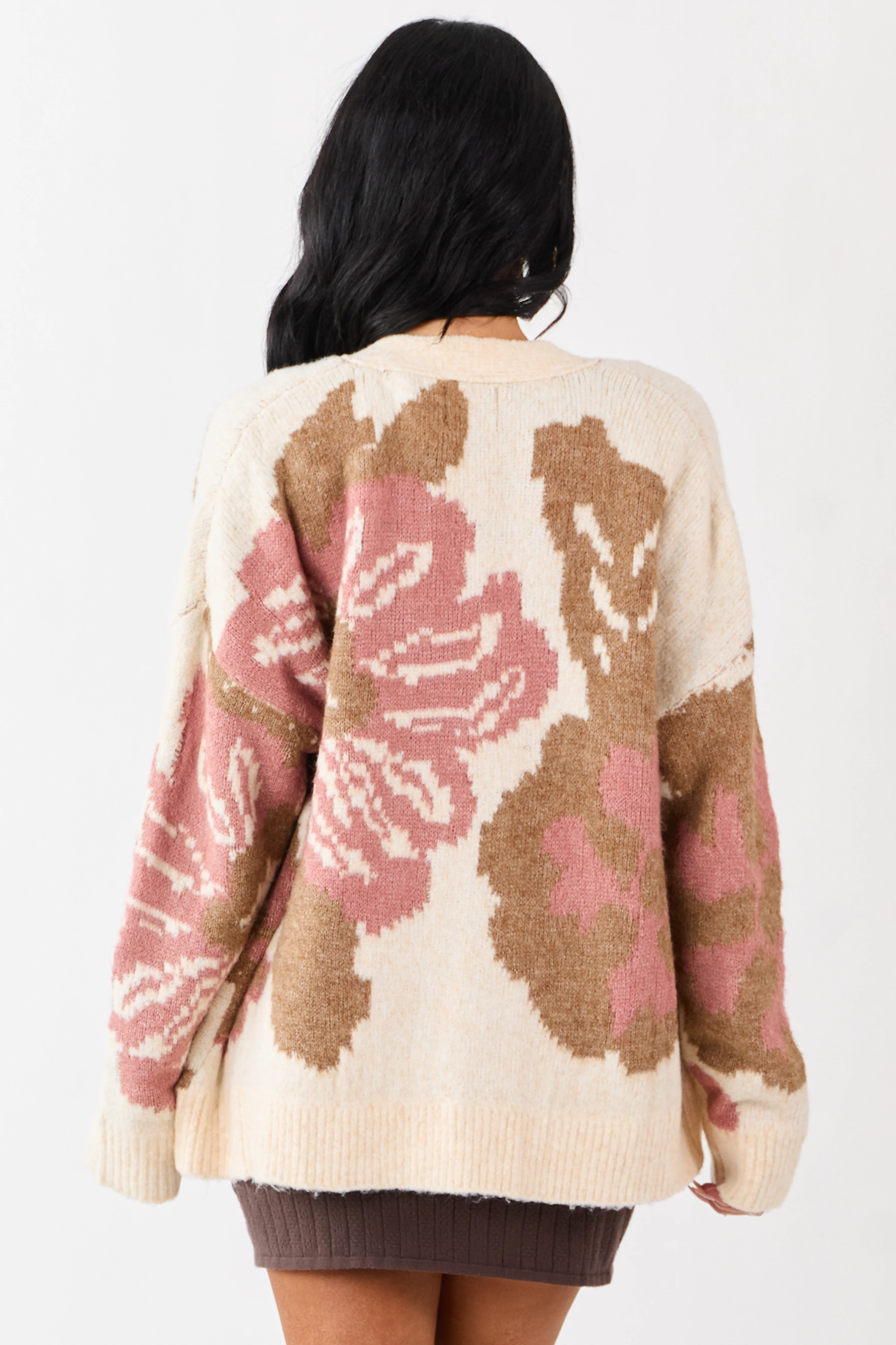 Champagne Floral Pattern Button Down Cardigan - Image 5