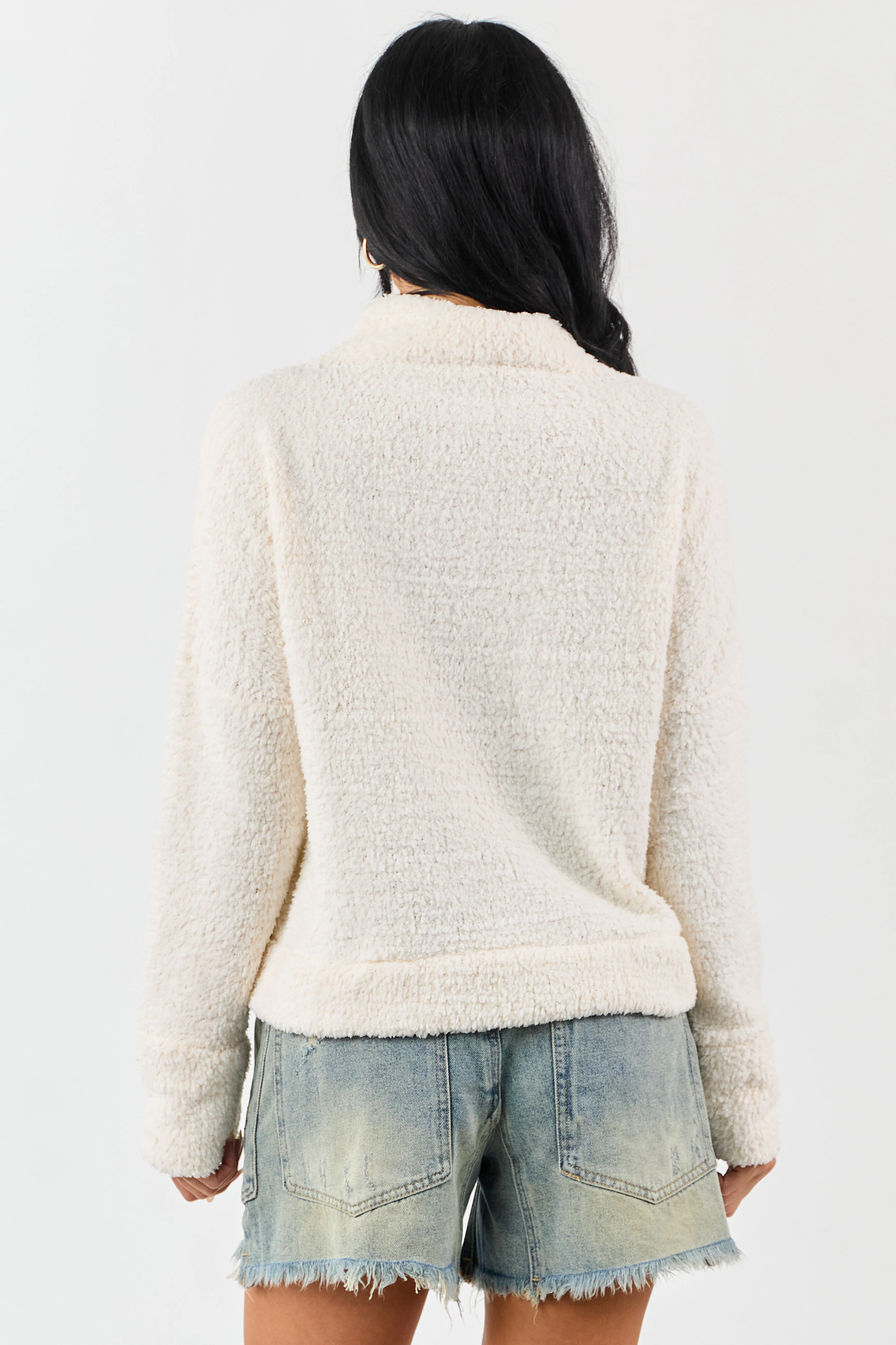 Champagne Fuzzy Soft Knit Mock Neck Sweater - Image 6