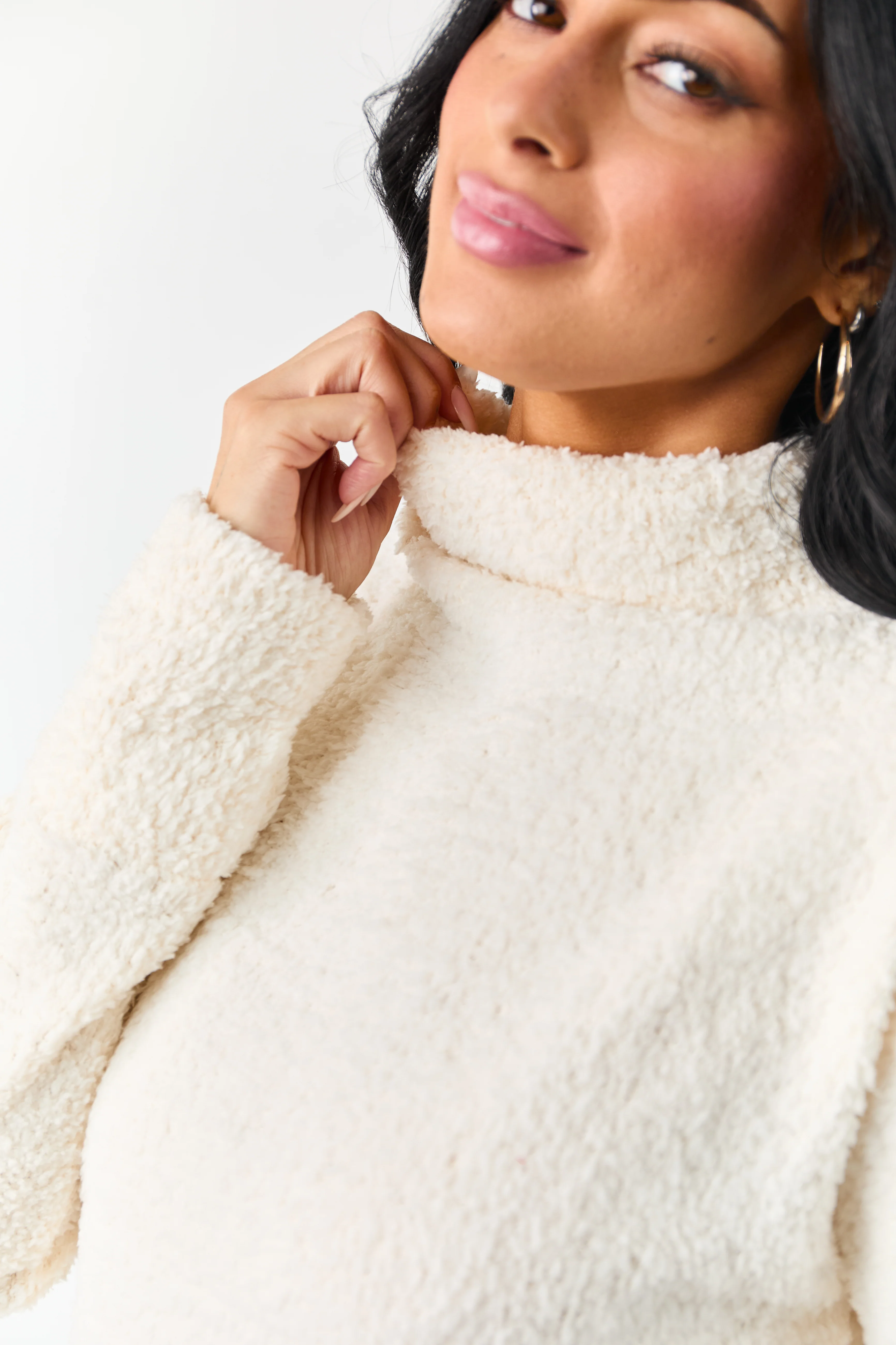 Champagne Fuzzy Soft Knit Mock Neck Sweater - Image 7