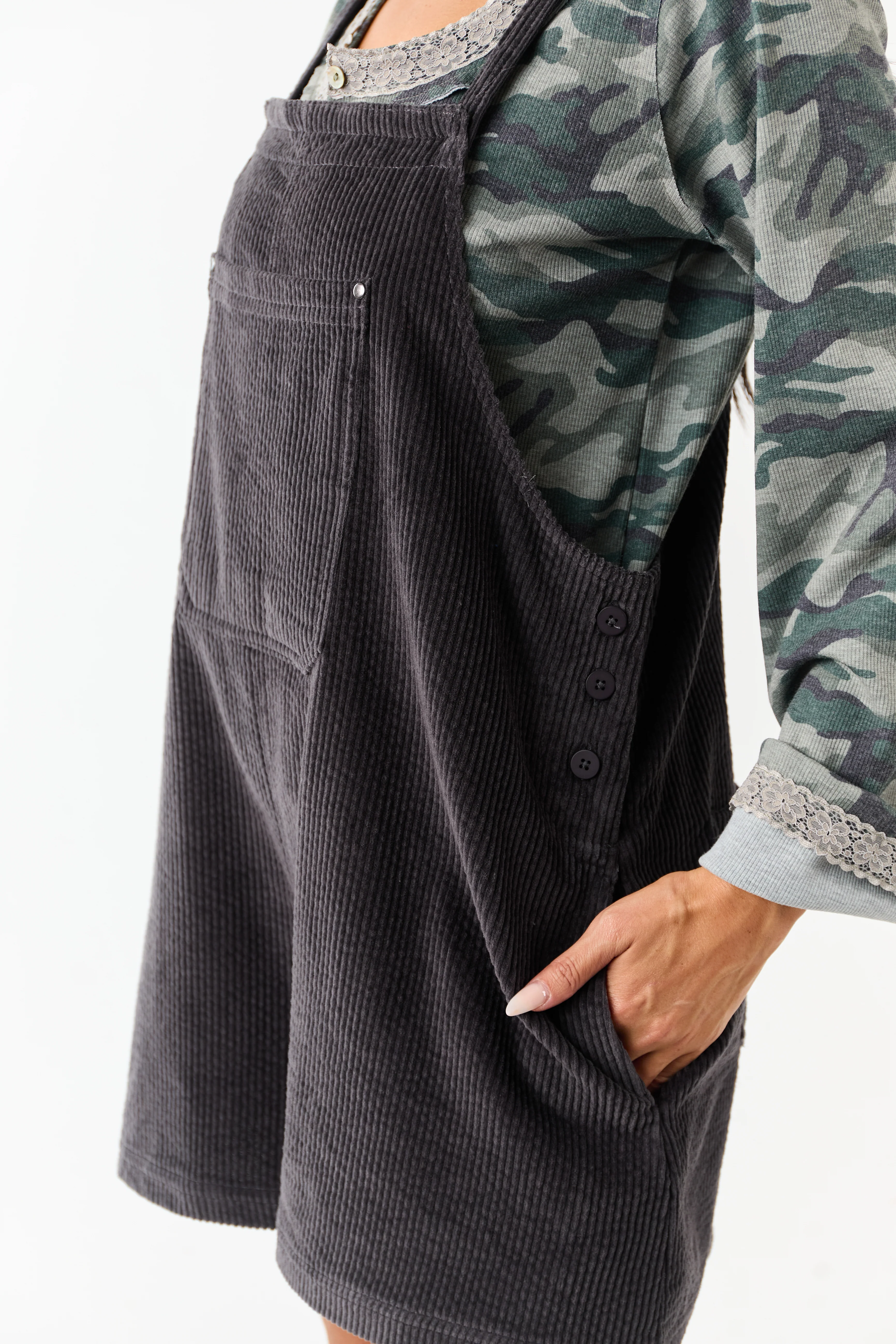 Charcoal Corduroy Relaxed Overalls Style Romper - Image 6