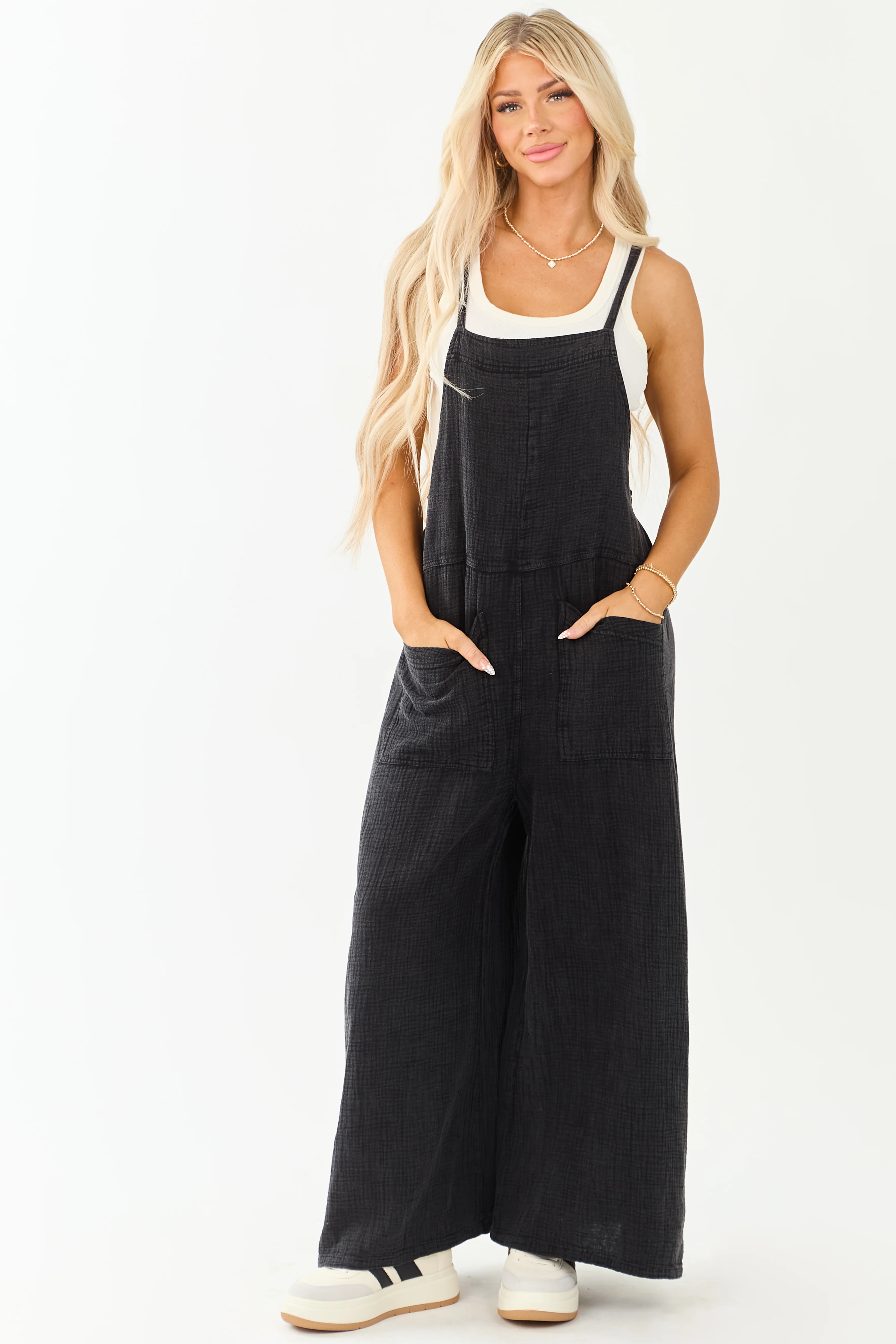 Charcoal Mineral Wash Gauze Cotton Jumpsuit - Image 2