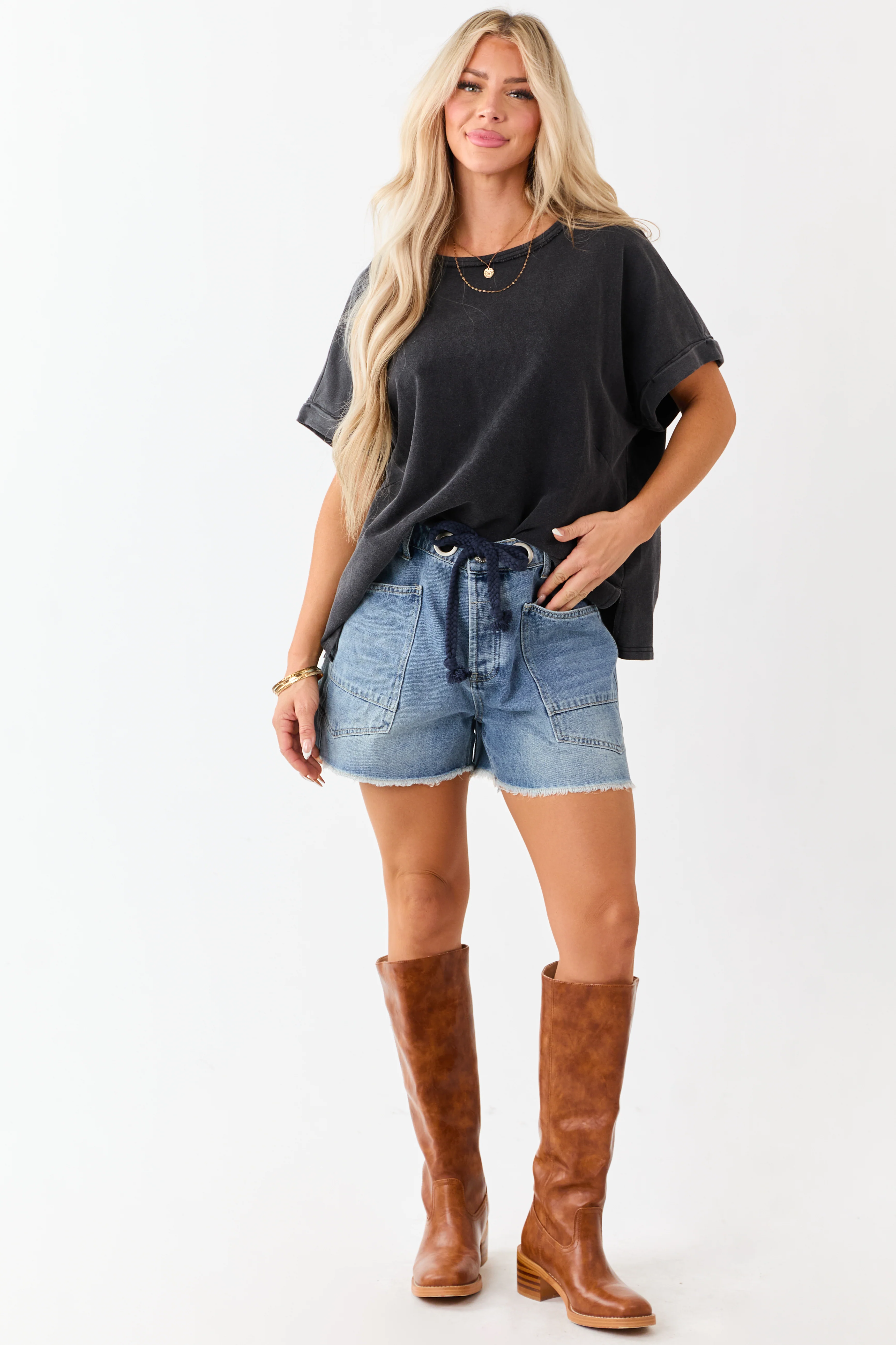 Charcoal Mineral Wash Short Sleeve Cotton Top - Image 2