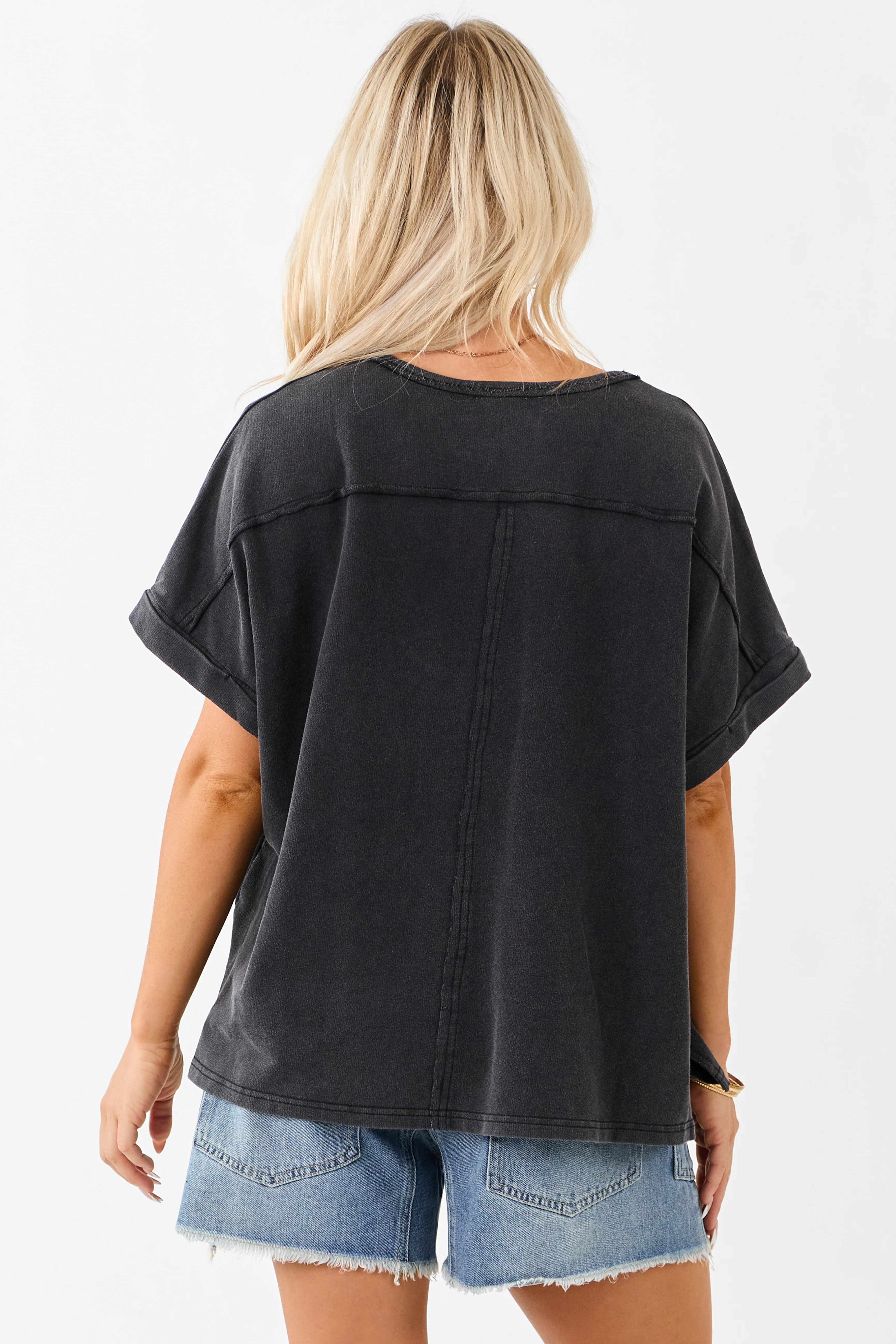 Charcoal Mineral Wash Short Sleeve Cotton Top - Image 5