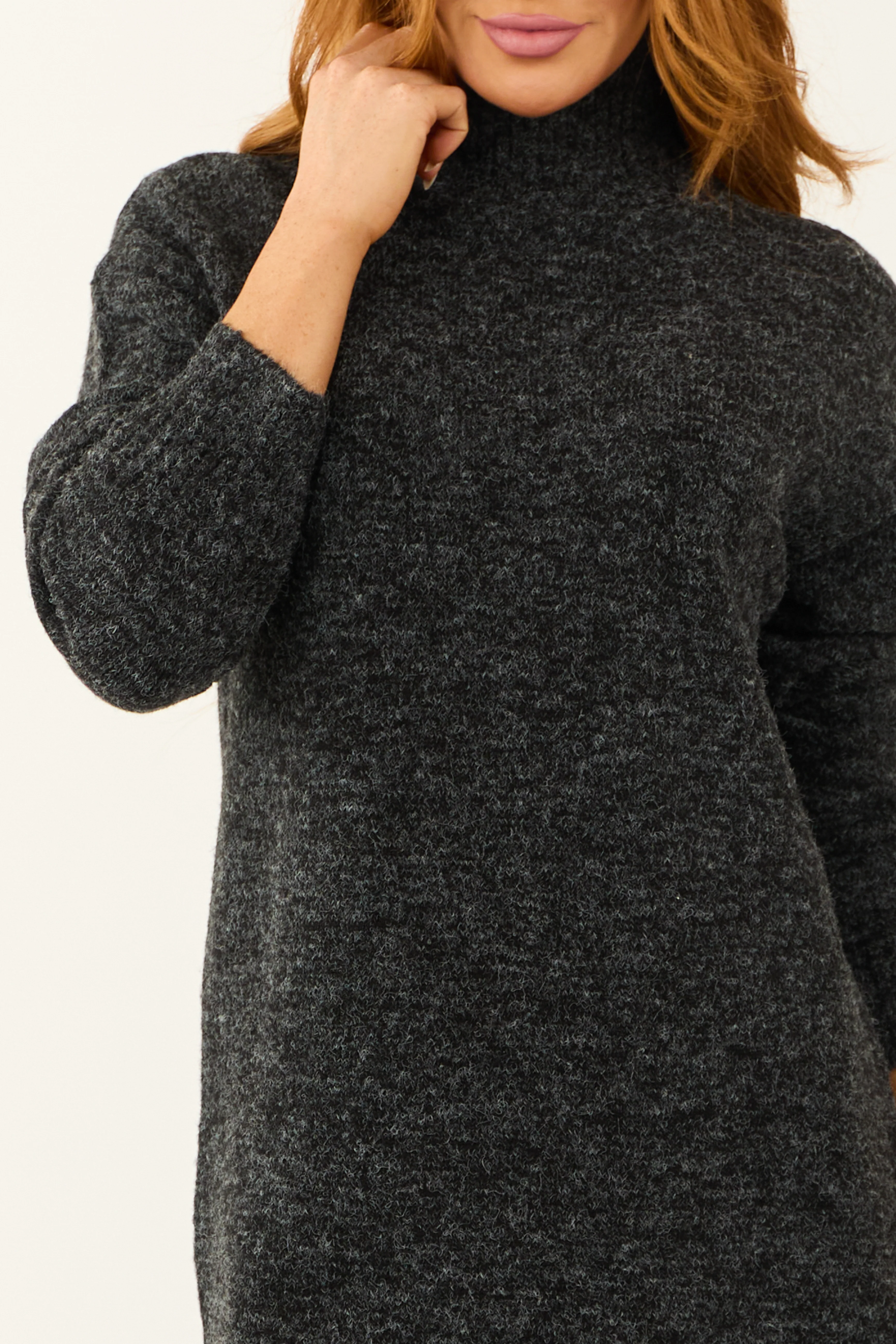 Charcoal Mock Neck Mini Sweater Dress - Image 7