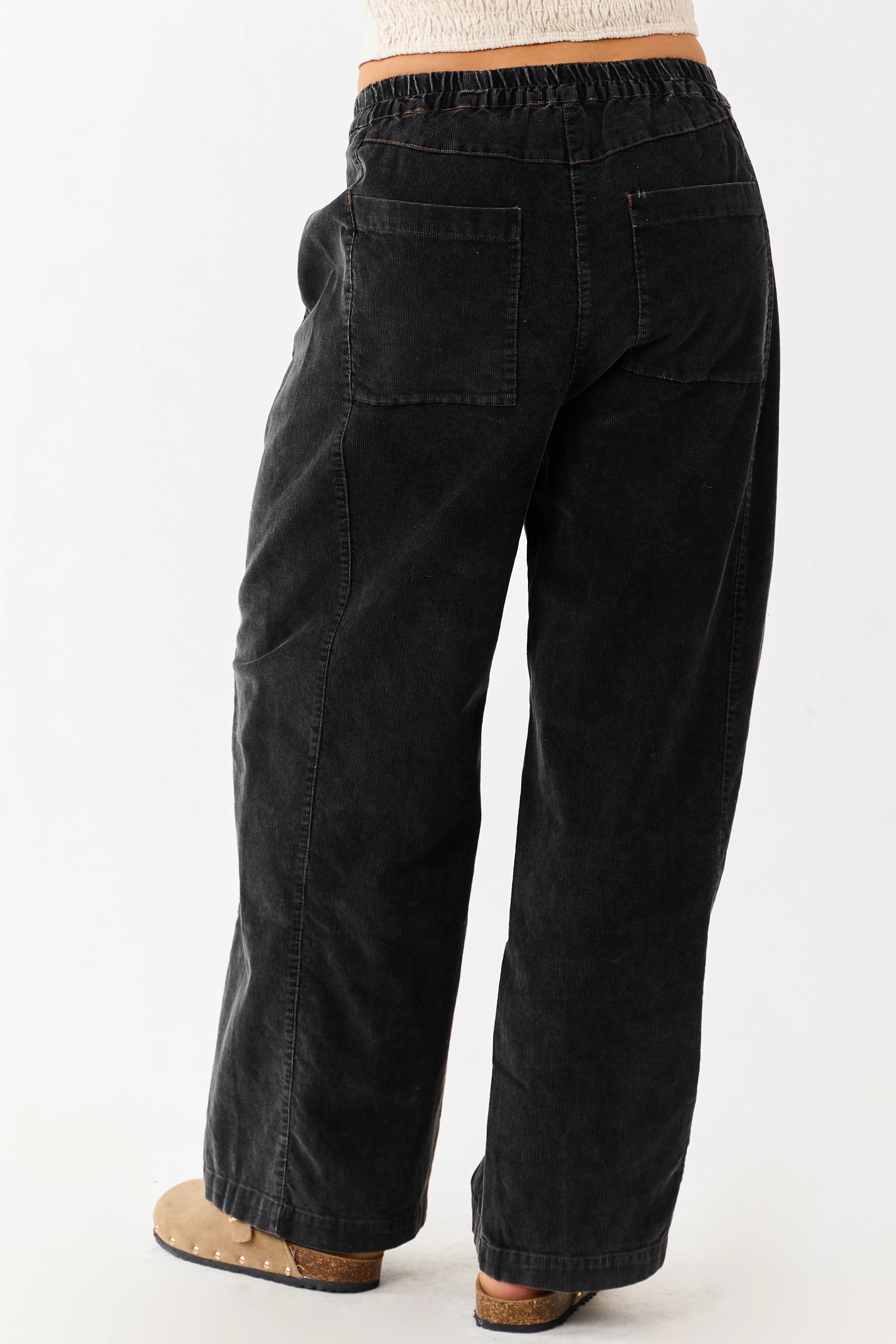 Charcoal Stone Washed Corduroy Wide Leg Pants - Image 4