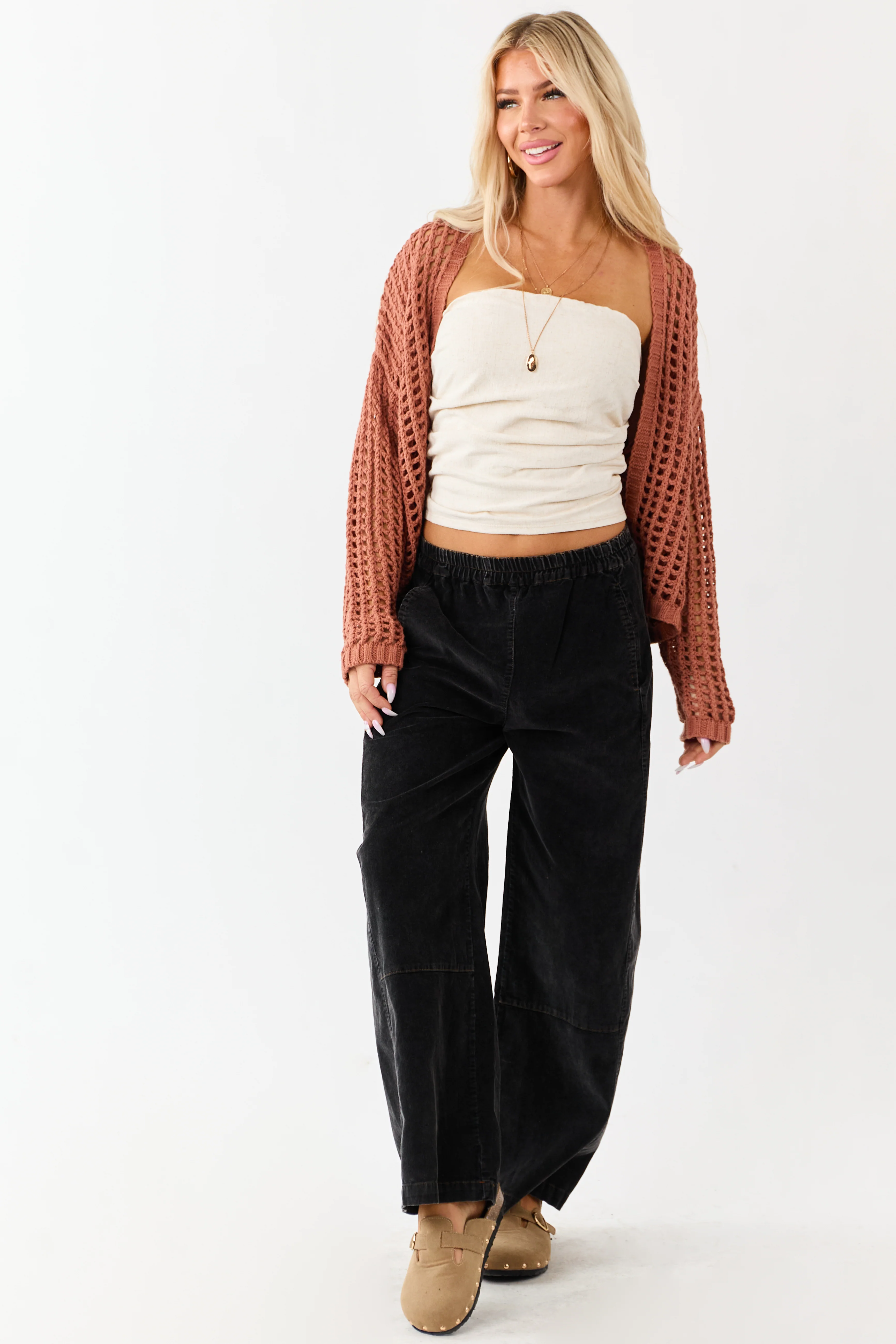 Charcoal Stone Washed Corduroy Wide Leg Pants - Image 5