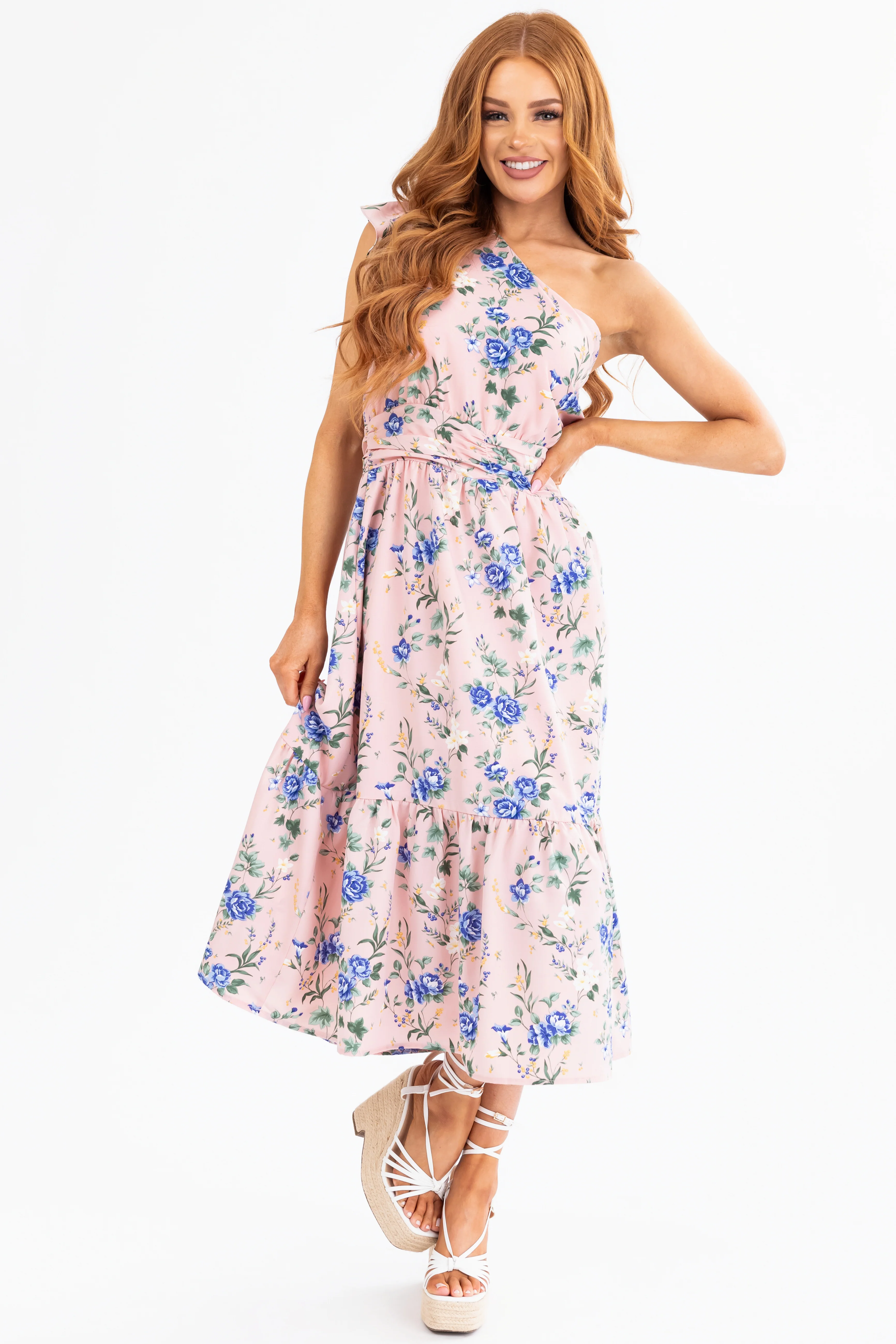 Cherry Blossom Floral One Shoulder Dress - Image 3