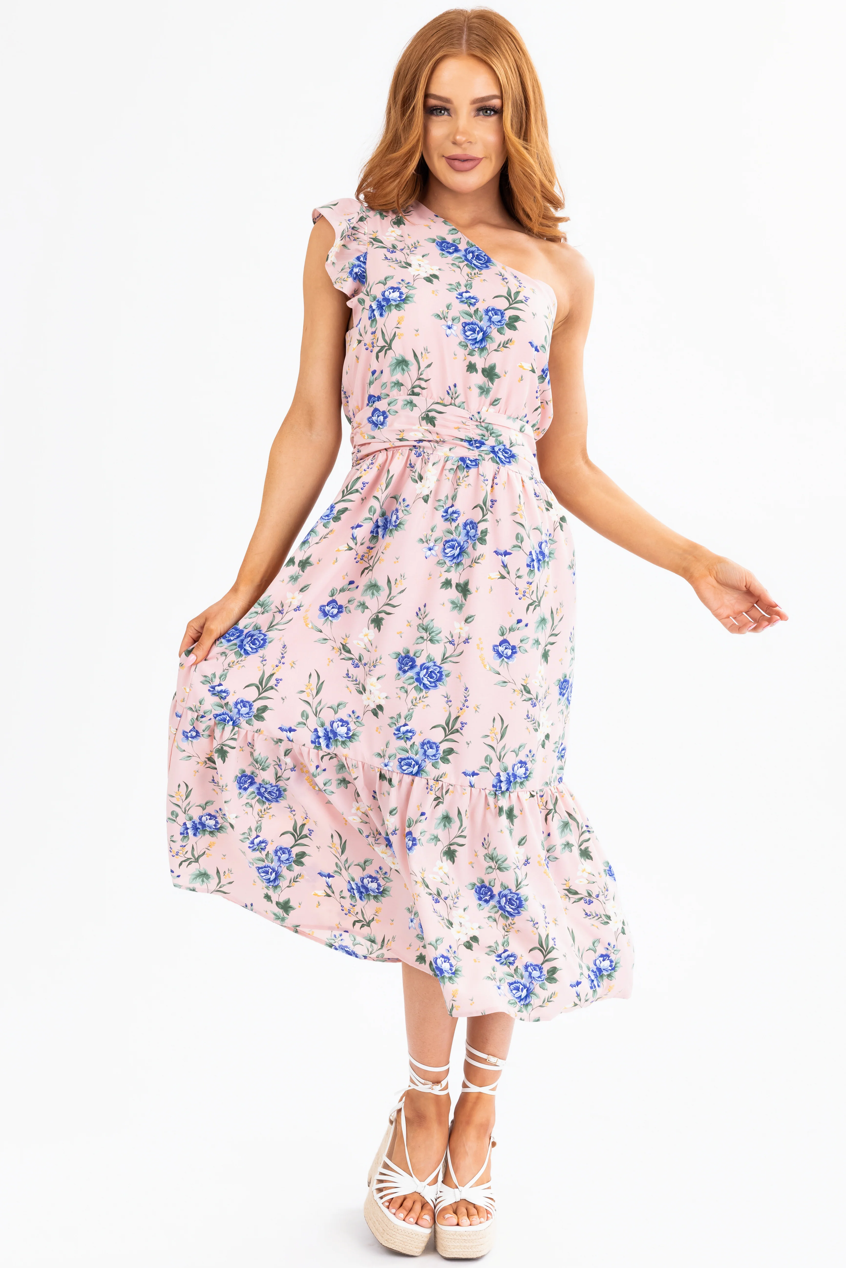 Cherry Blossom Floral One Shoulder Dress - Image 4