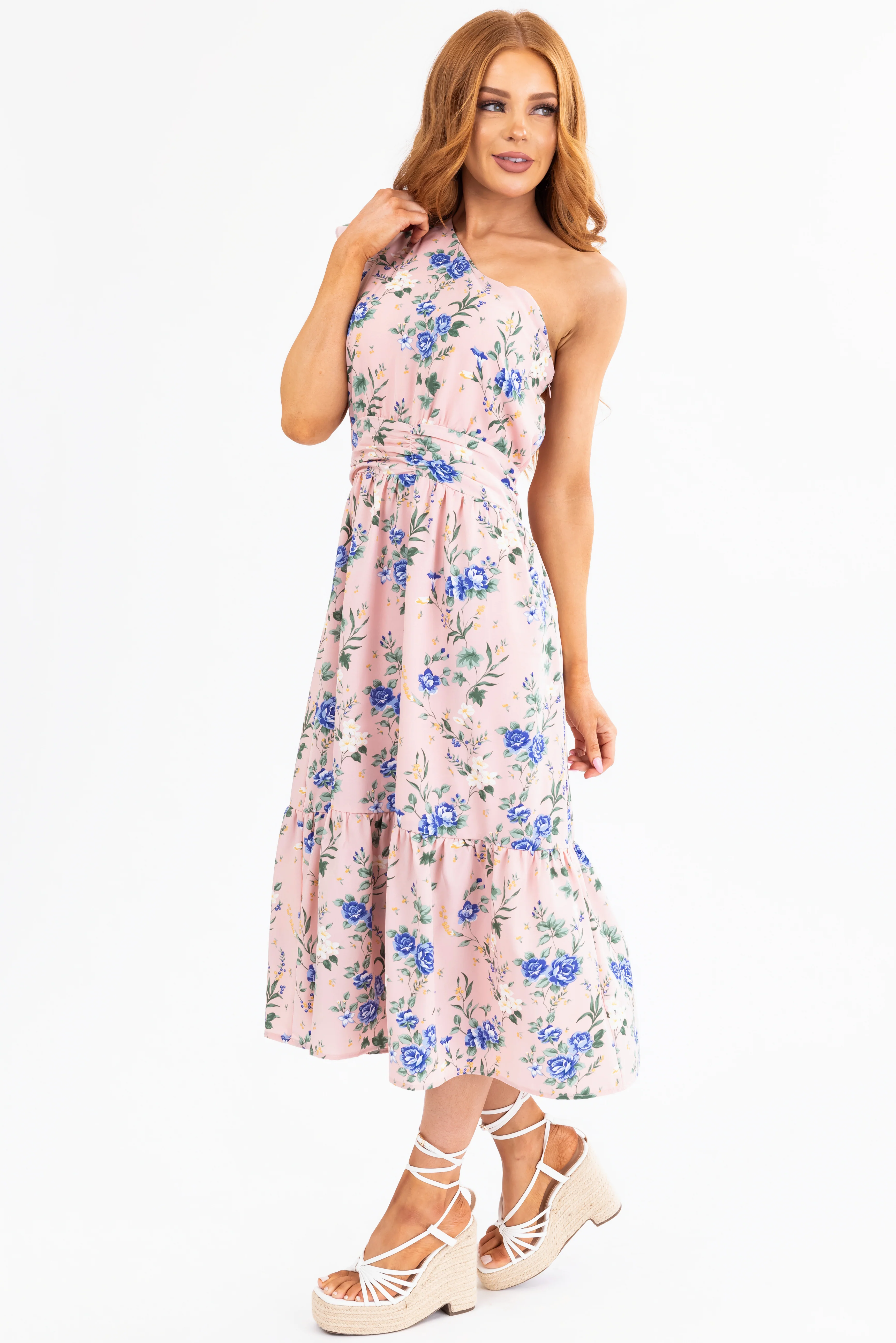 Cherry Blossom Floral One Shoulder Dress - Image 5