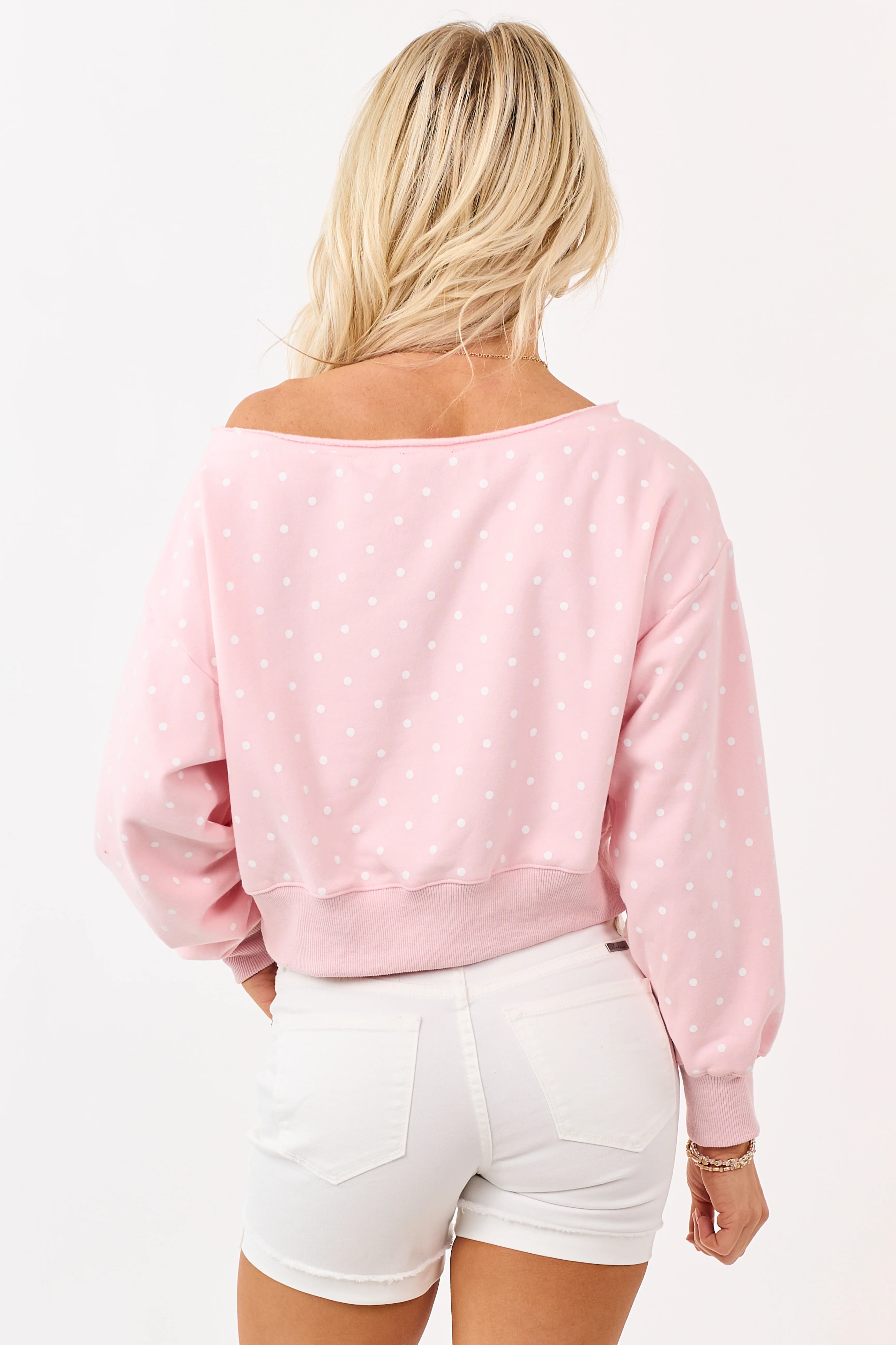 Cherry Blossom Polka Dot Off Shoulder Sweatshirt - Image 6