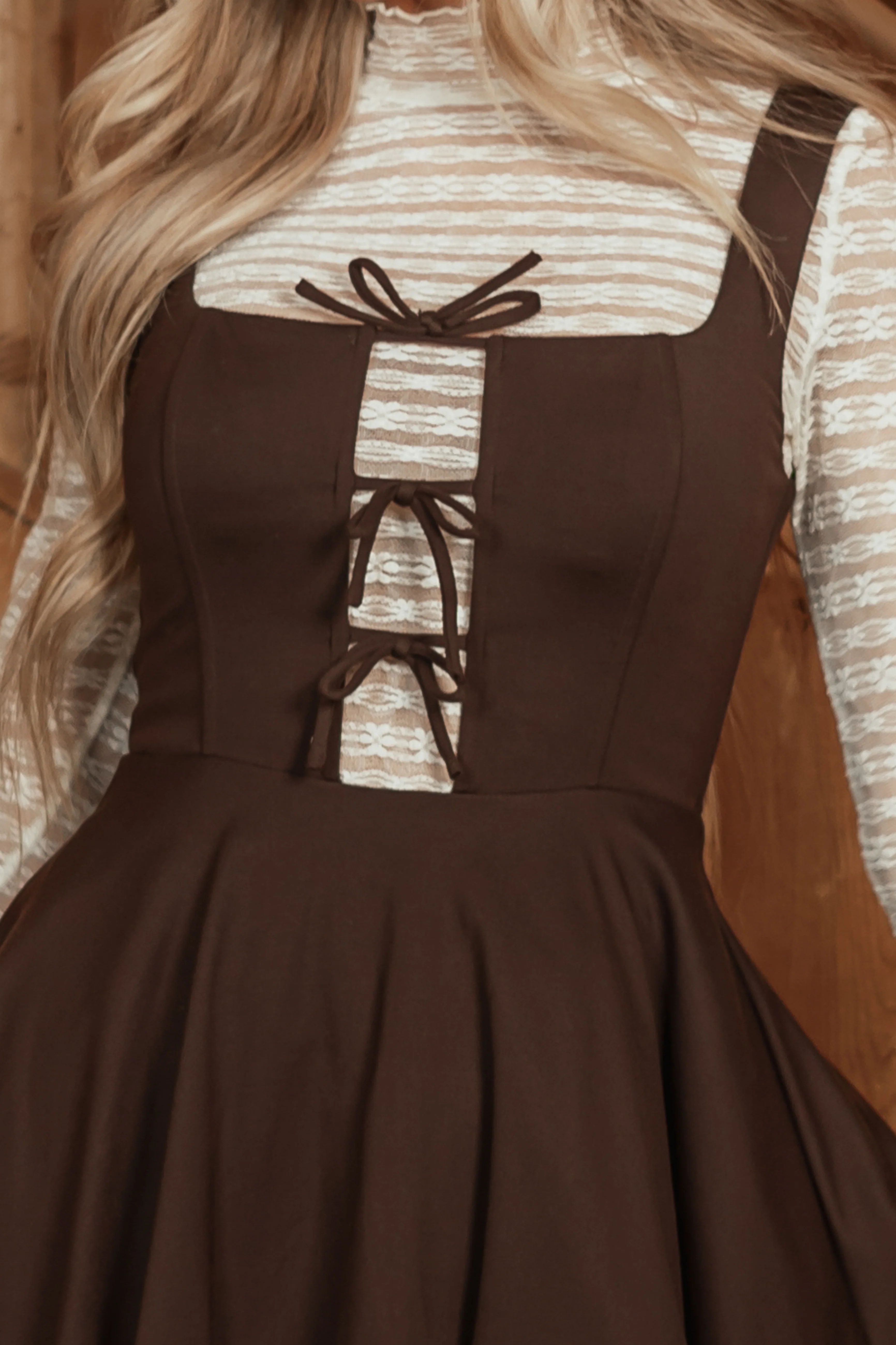 Chocolate Sleeveless Tie Front Mini Dress - Image 6