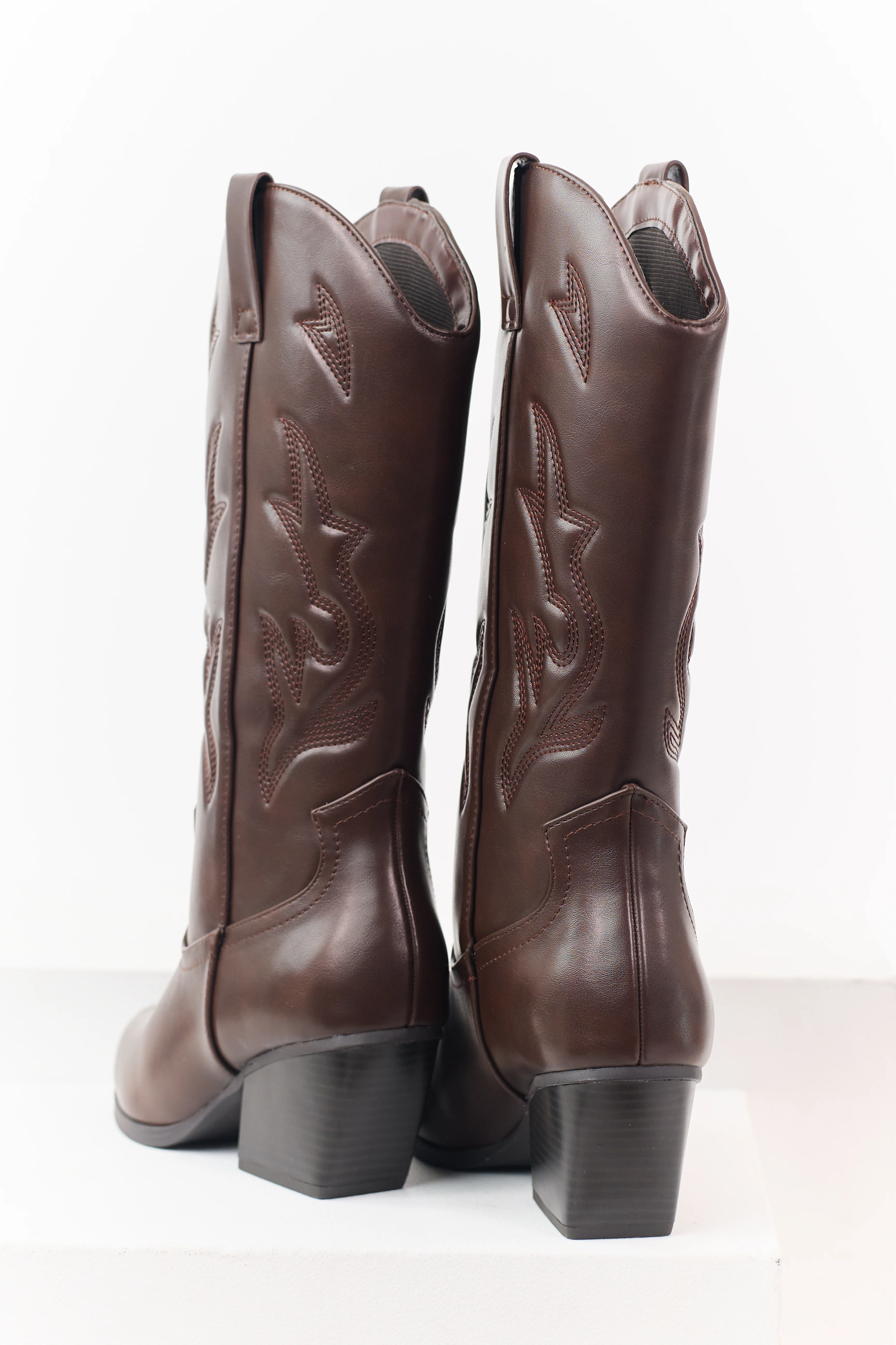 Chocolate Western Embroidered Cowboy Boots - Image 3