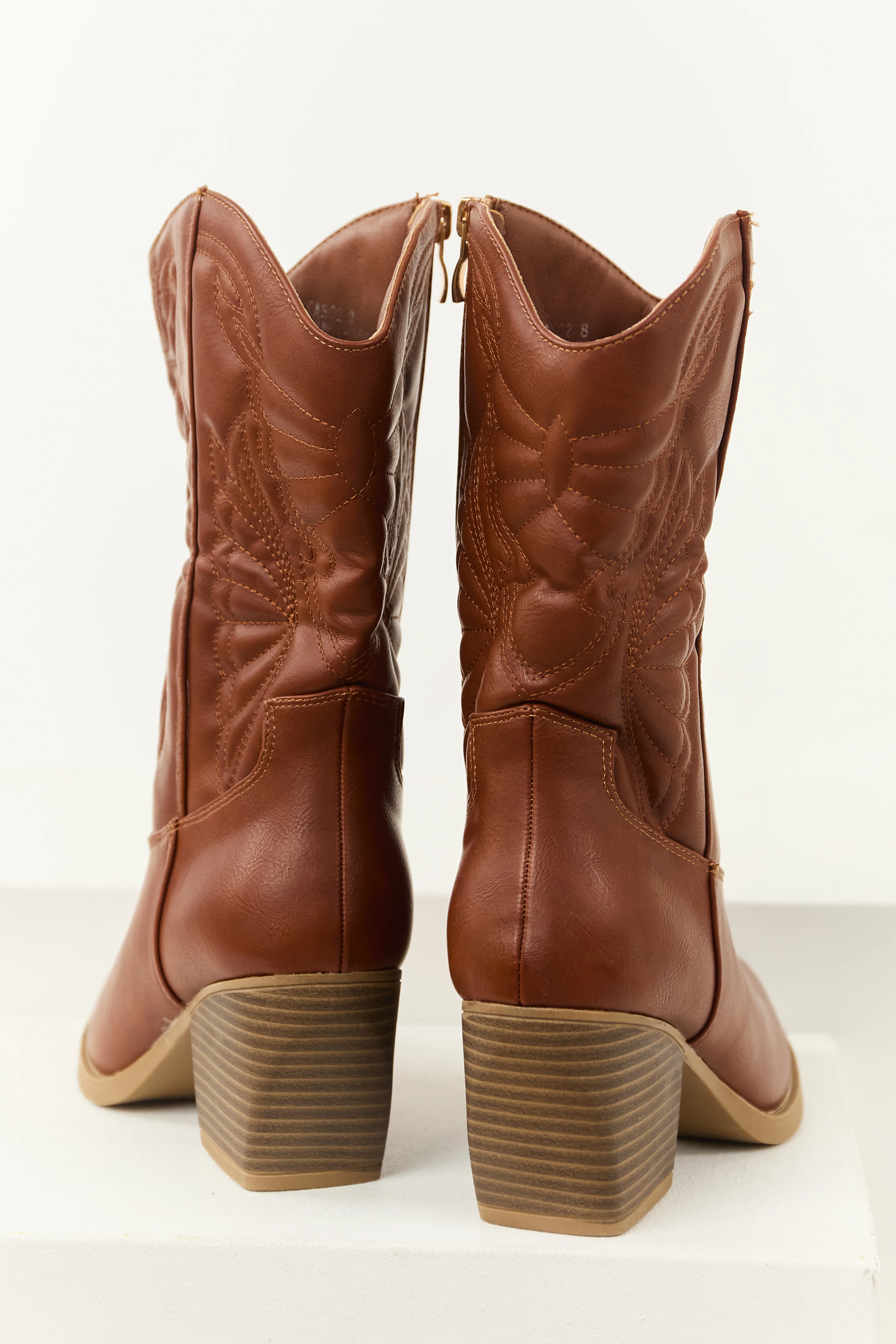 Cinnamon Faux Leather Block Heel Cowboy Boots - Image 3