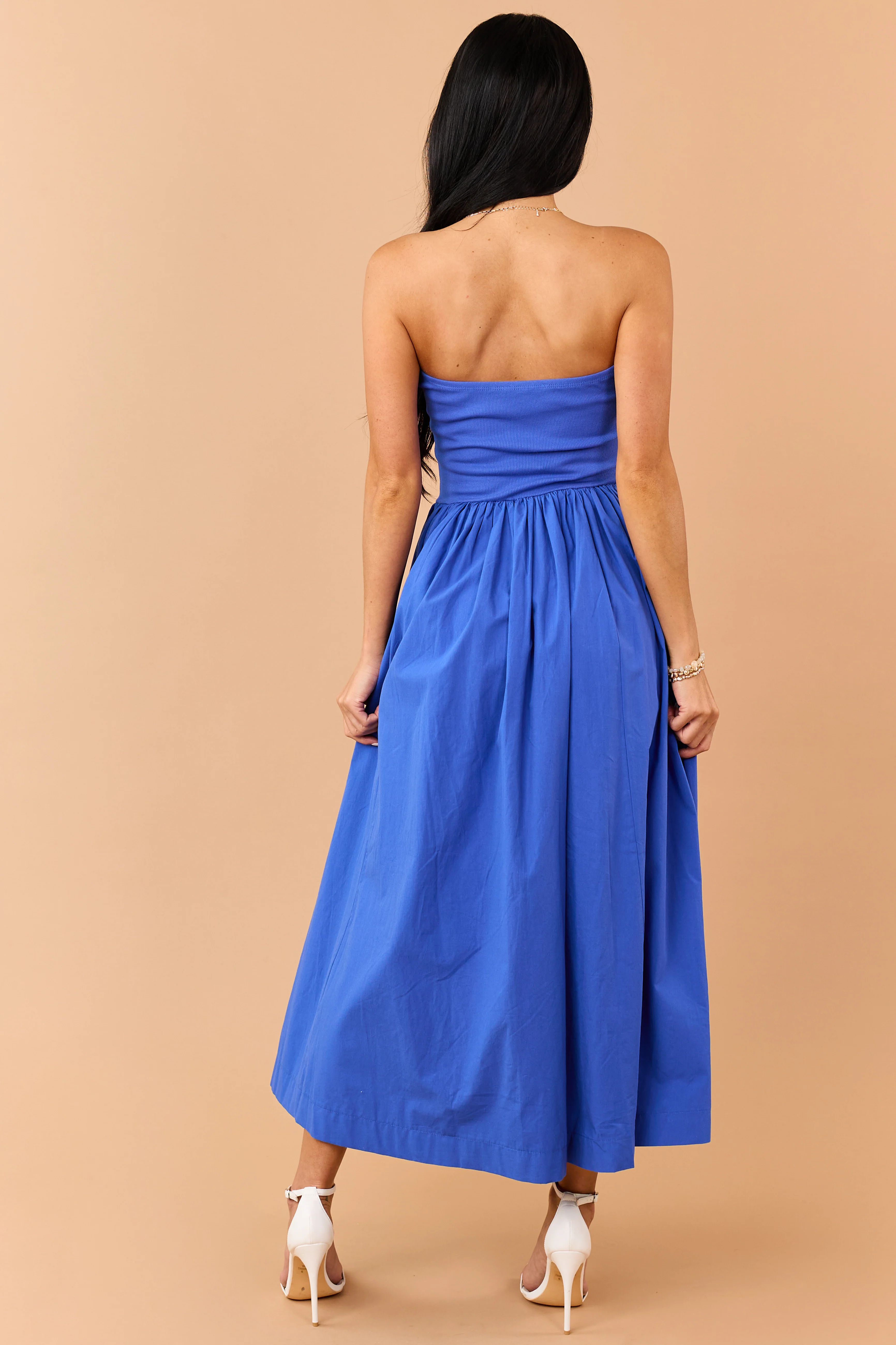 Cobalt Strapless Knit Contrast Cotton Maxi Dress - Image 5