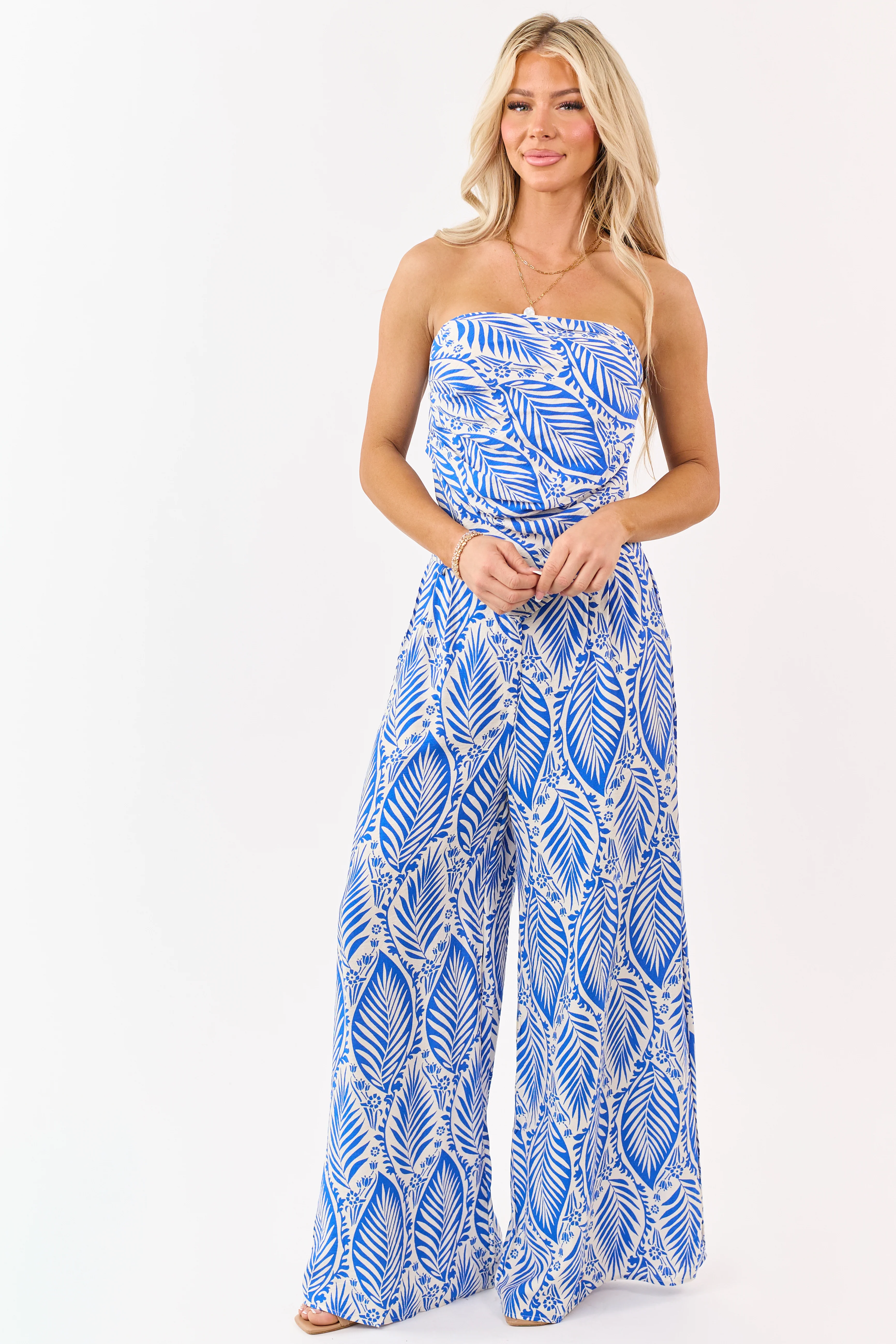Cobalt Tropical Print Crop Top and Pant Set - Image 4