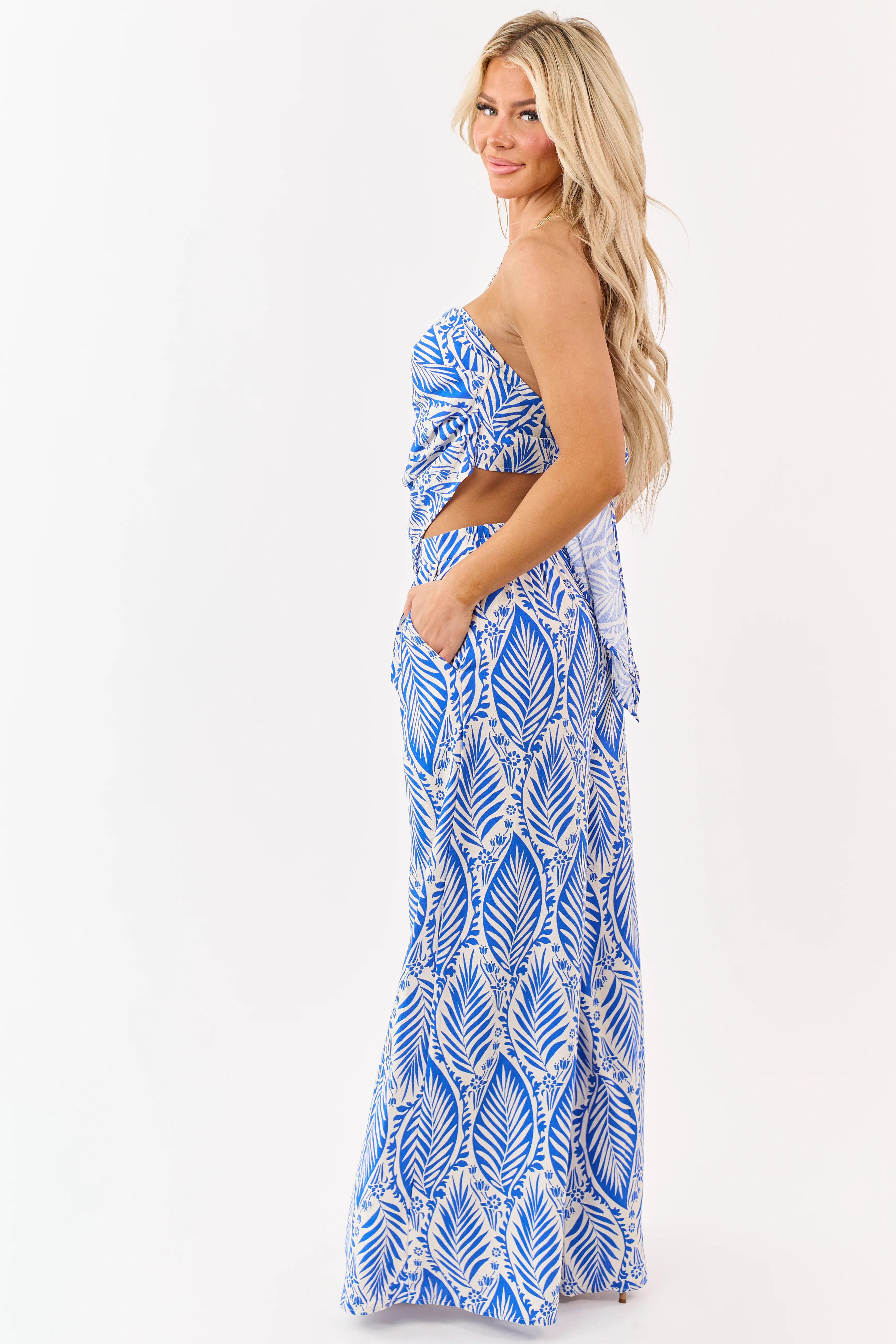 Cobalt Tropical Print Crop Top and Pant Set - Image 5