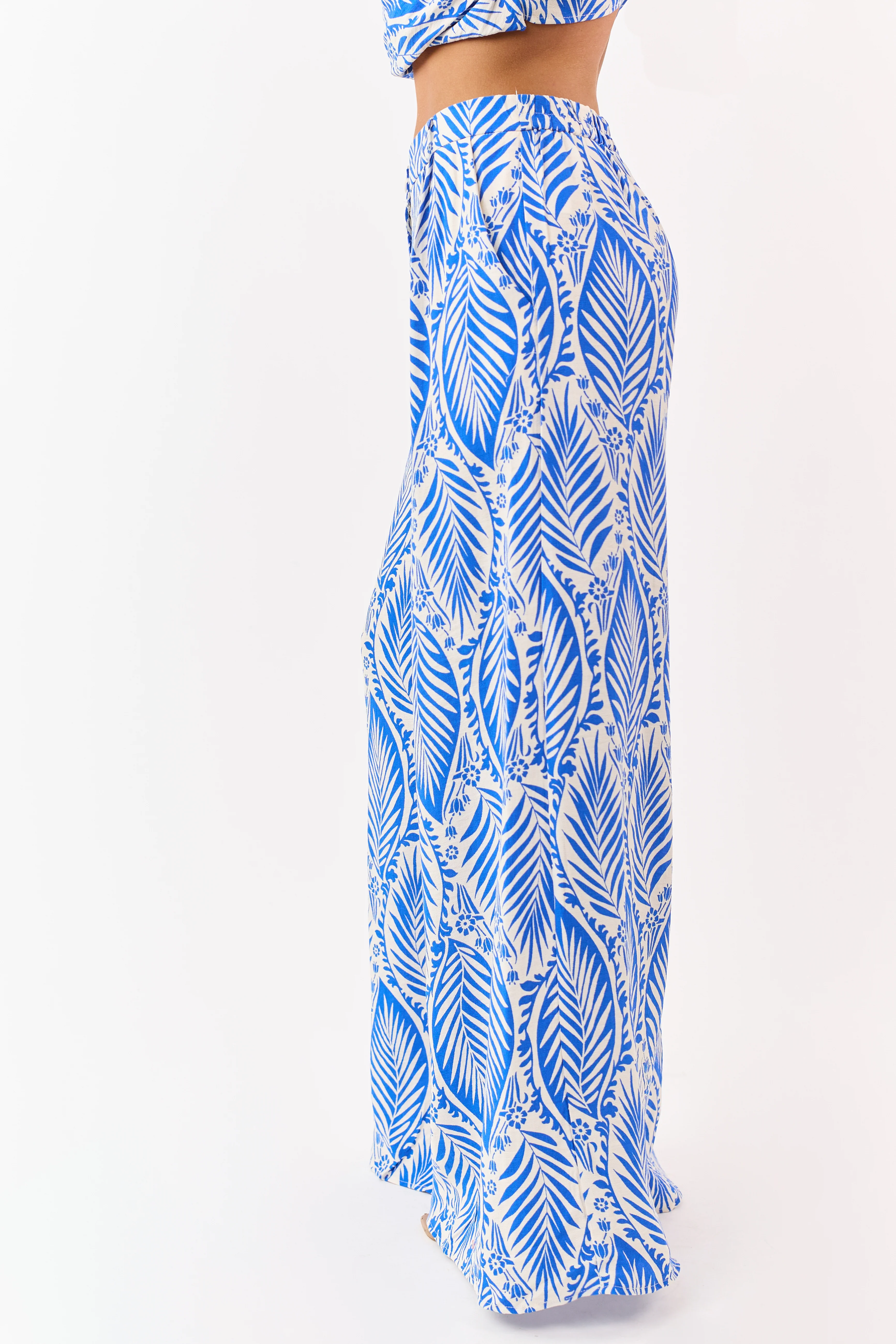 Cobalt Tropical Print Crop Top and Pant Set - Image 9