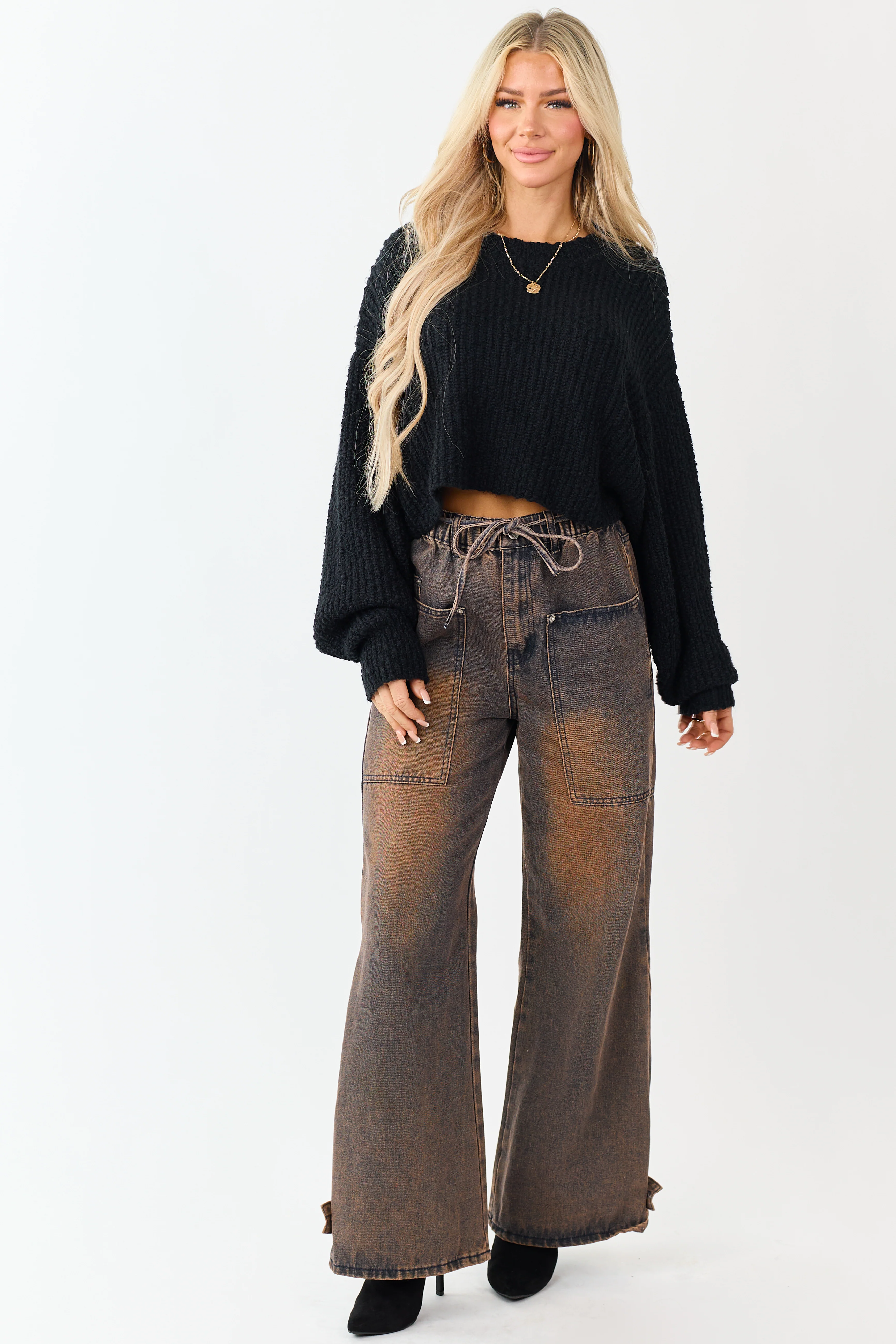 Cocoa Faded Wash Wide Leg High Rise Jeans - Image 7