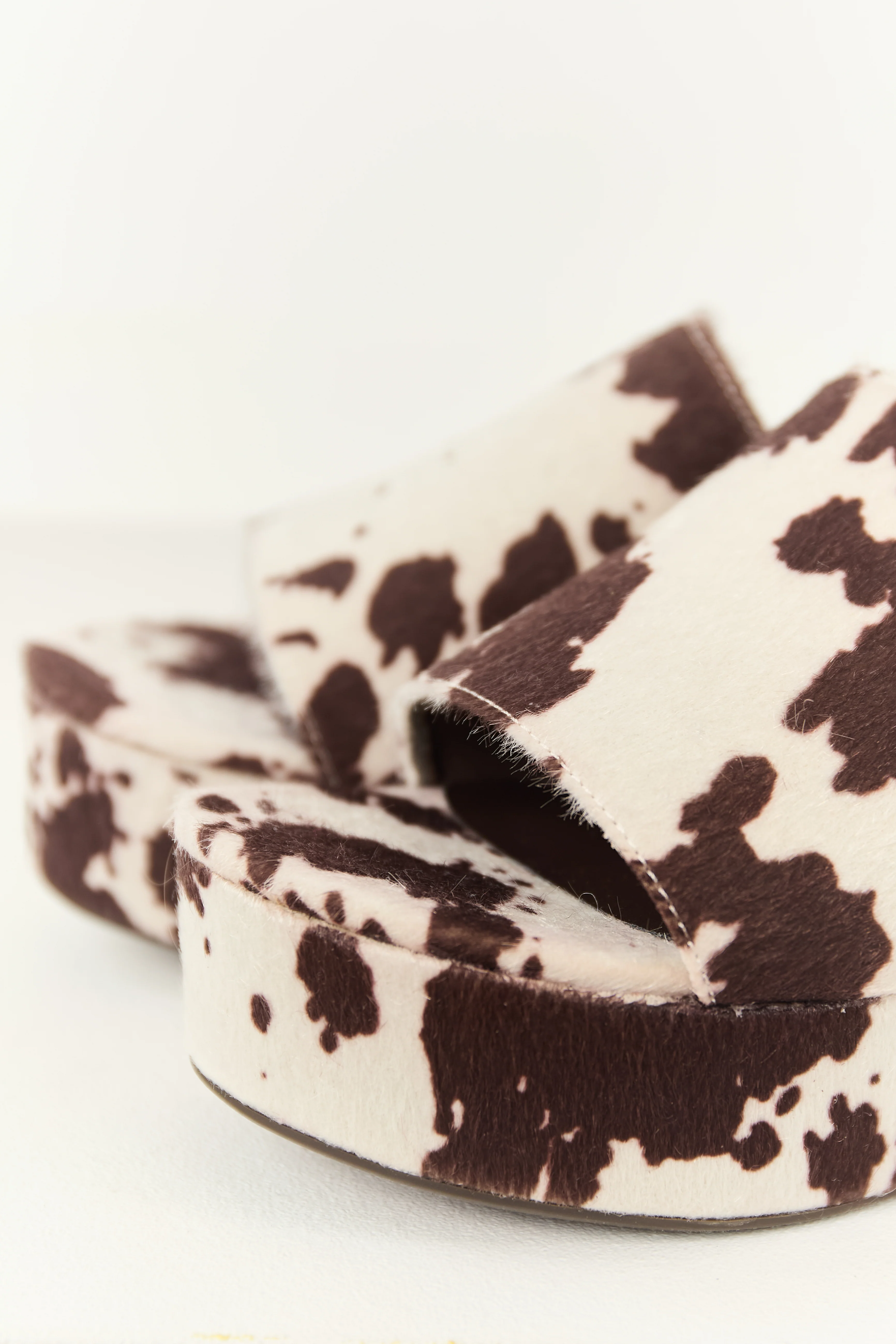 Cocoa Faux Fur Cow Print Slip On Open Toe Wedges - Image 3