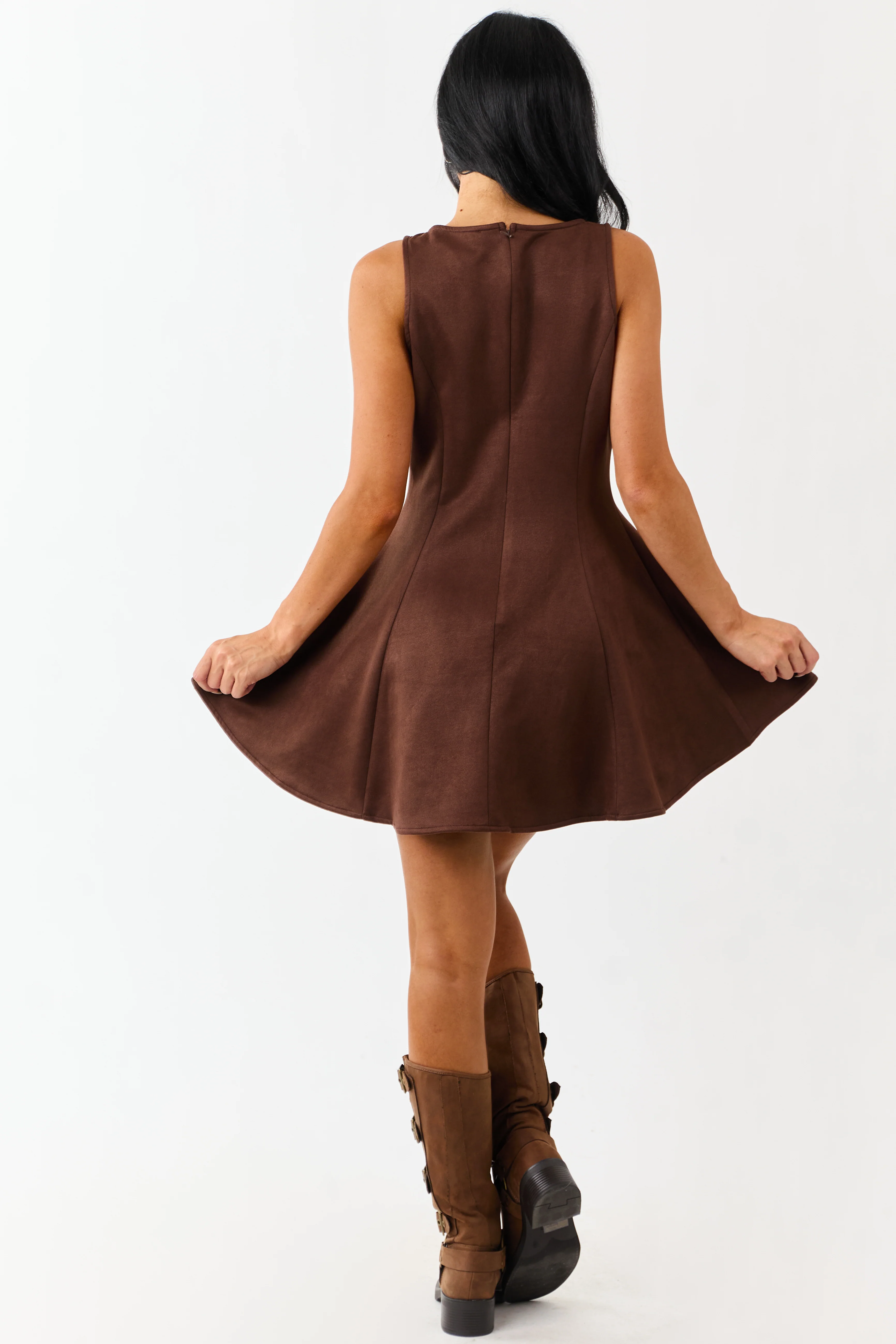 Cocoa Faux Suede Round Neck Sleeveless Mini Dress - Image 5
