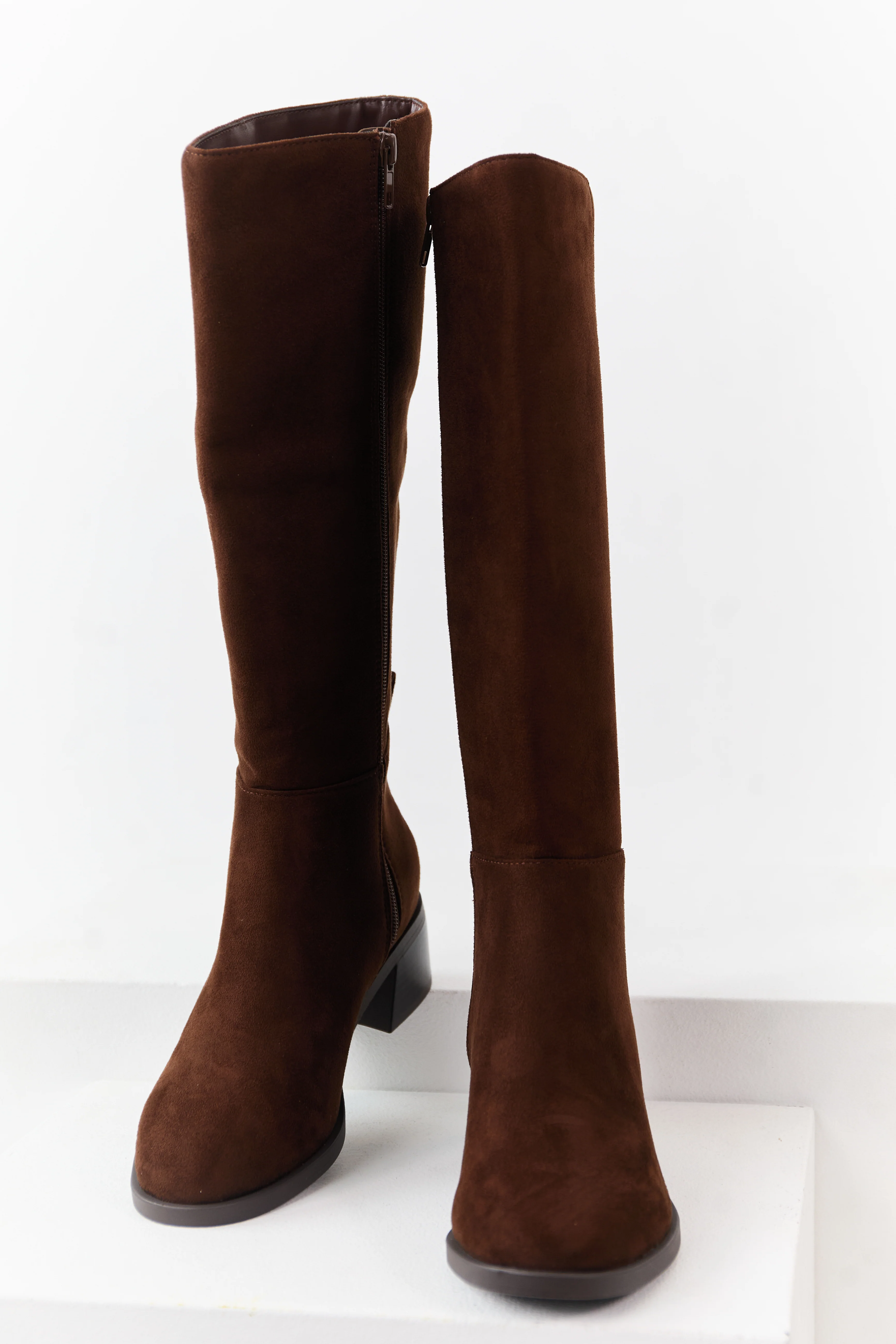 Cocoa Faux Suede Wide Calf Block Heel Tall Boots - Image 2