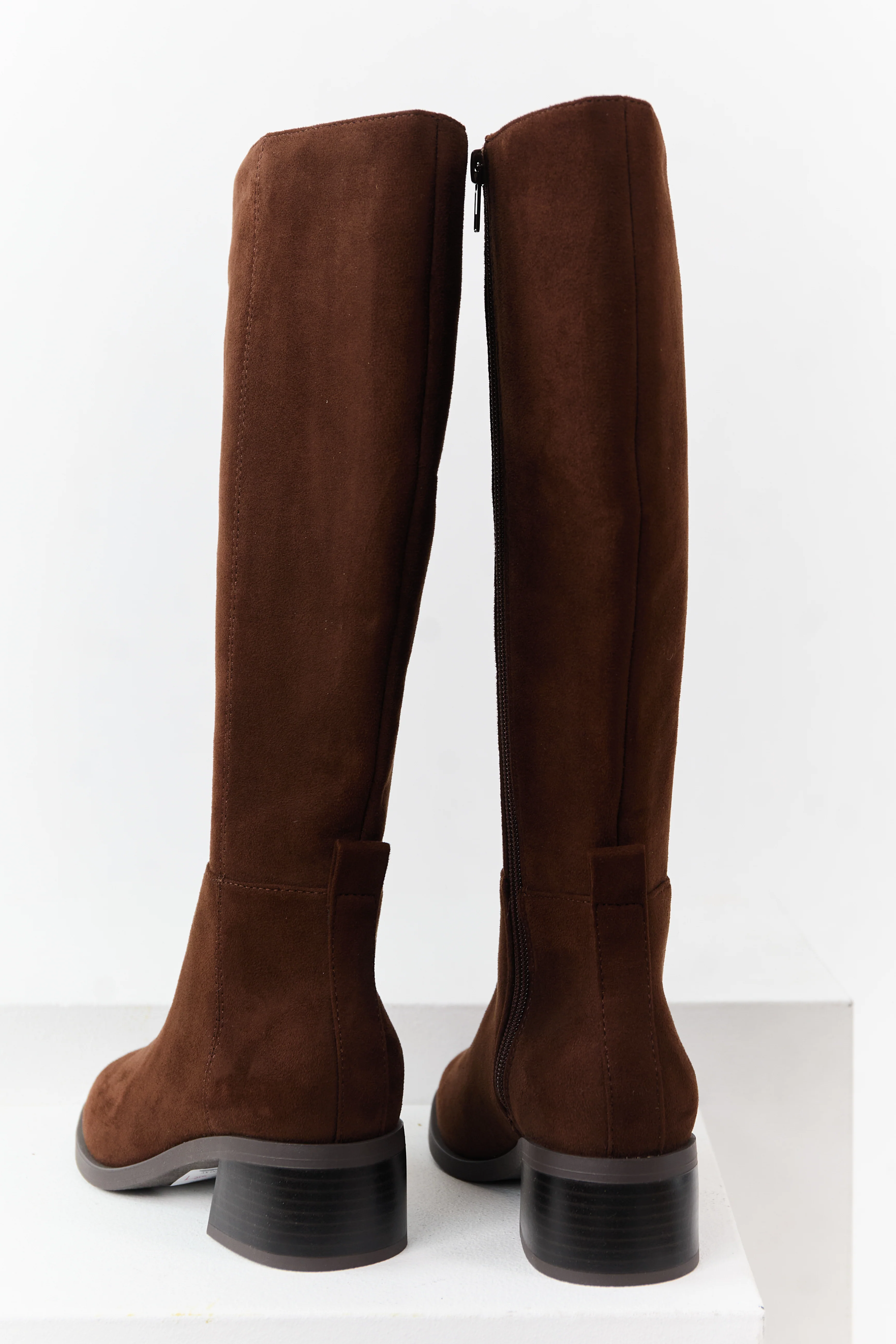 Cocoa Faux Suede Wide Calf Block Heel Tall Boots - Image 3