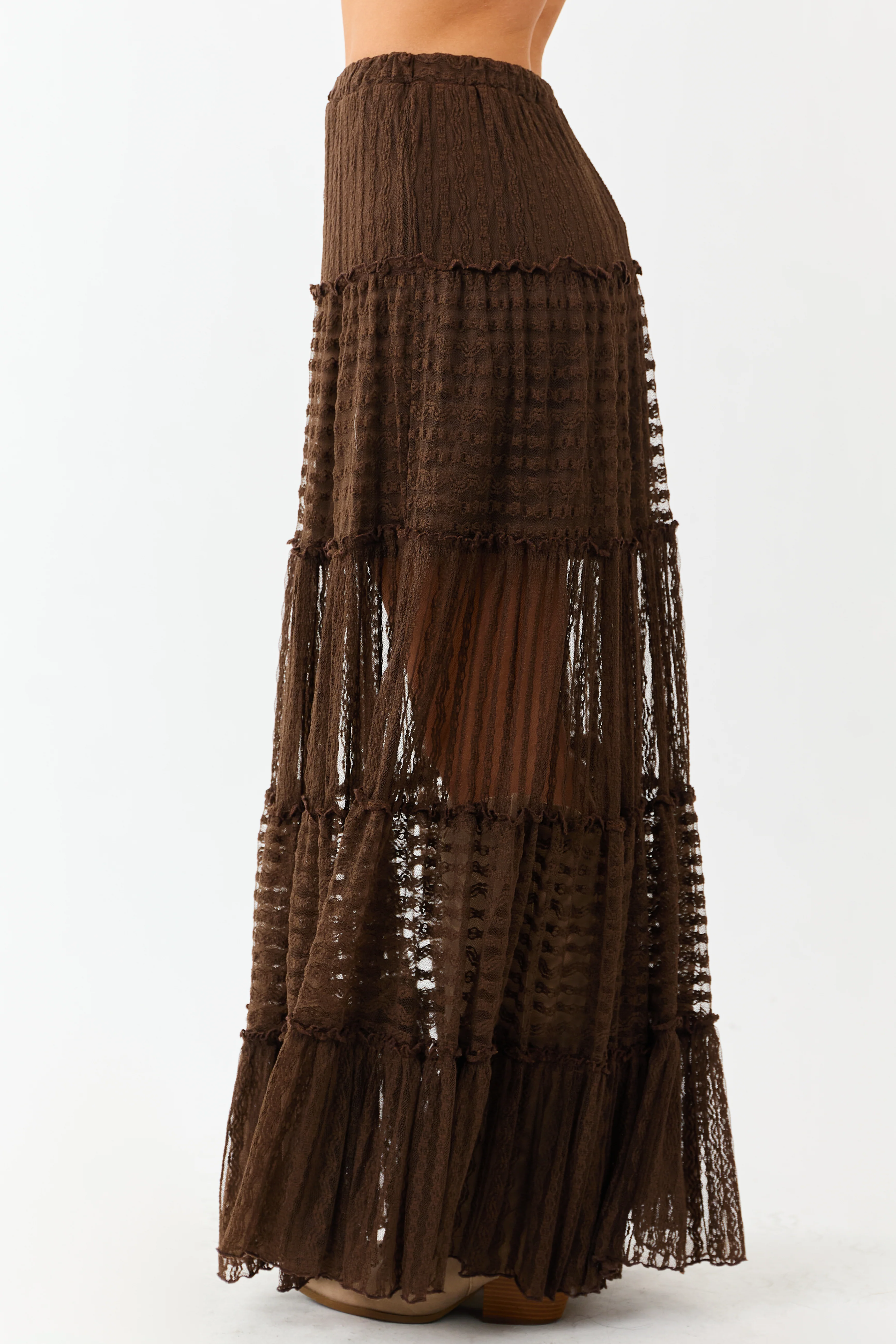 Cocoa Tiered Frill Lace Flowy Maxi Skirt - Image 4