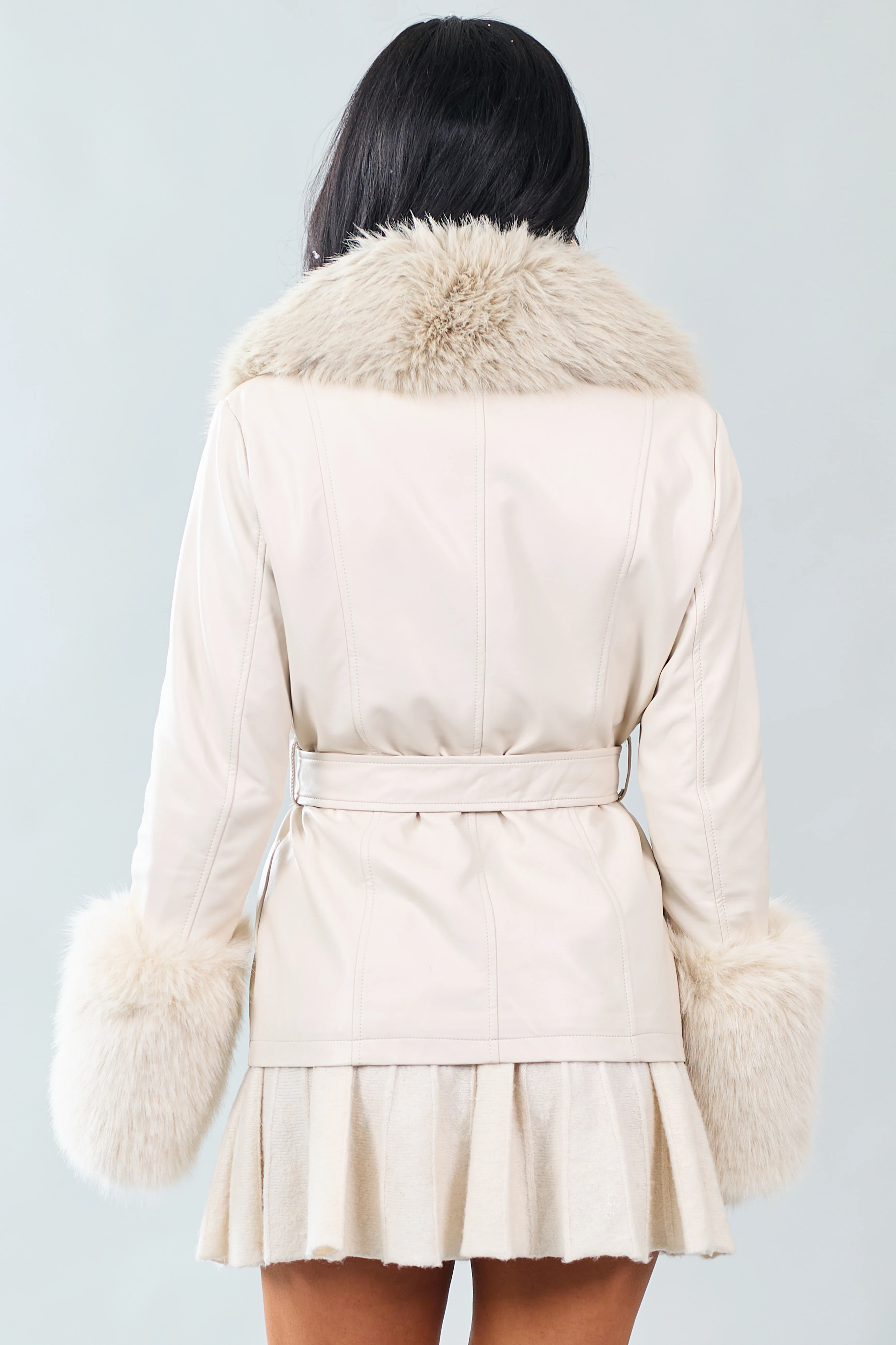 Coconut Faux Leather Fur Trim Blazer Jacket - Image 7