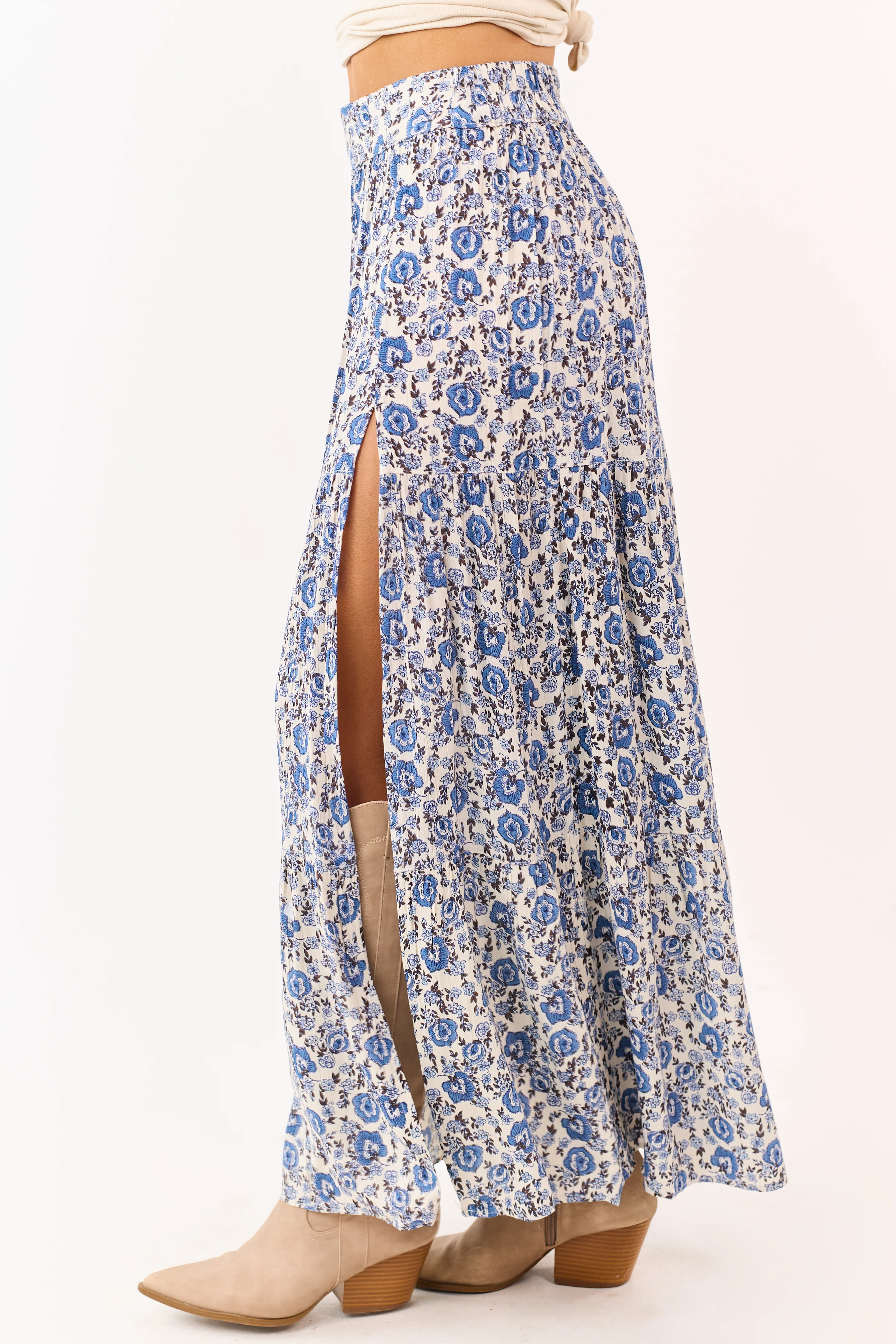 Coconut Floral Print Side Slit Tiered Maxi Skirt - Image 3