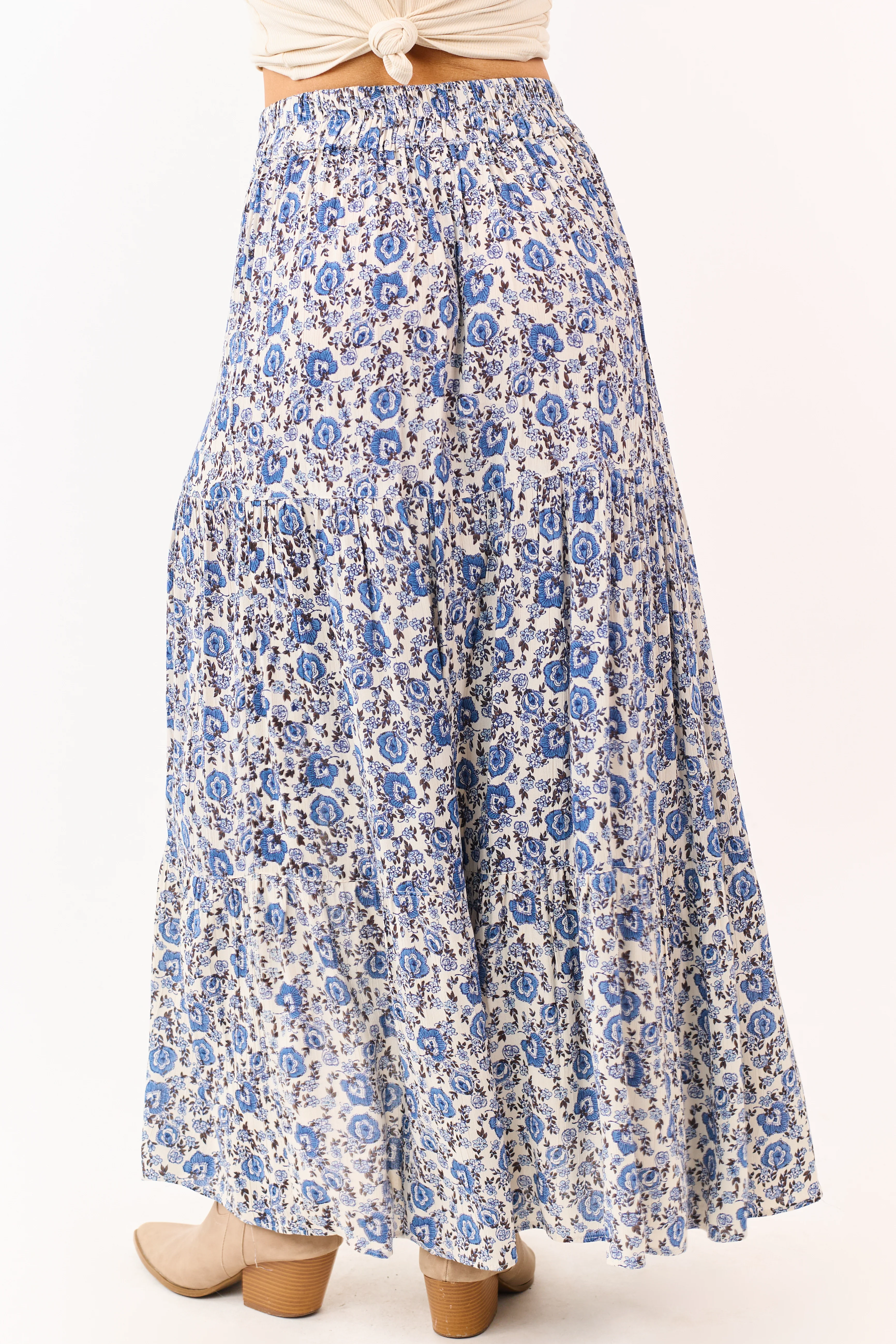 Coconut Floral Print Side Slit Tiered Maxi Skirt - Image 4