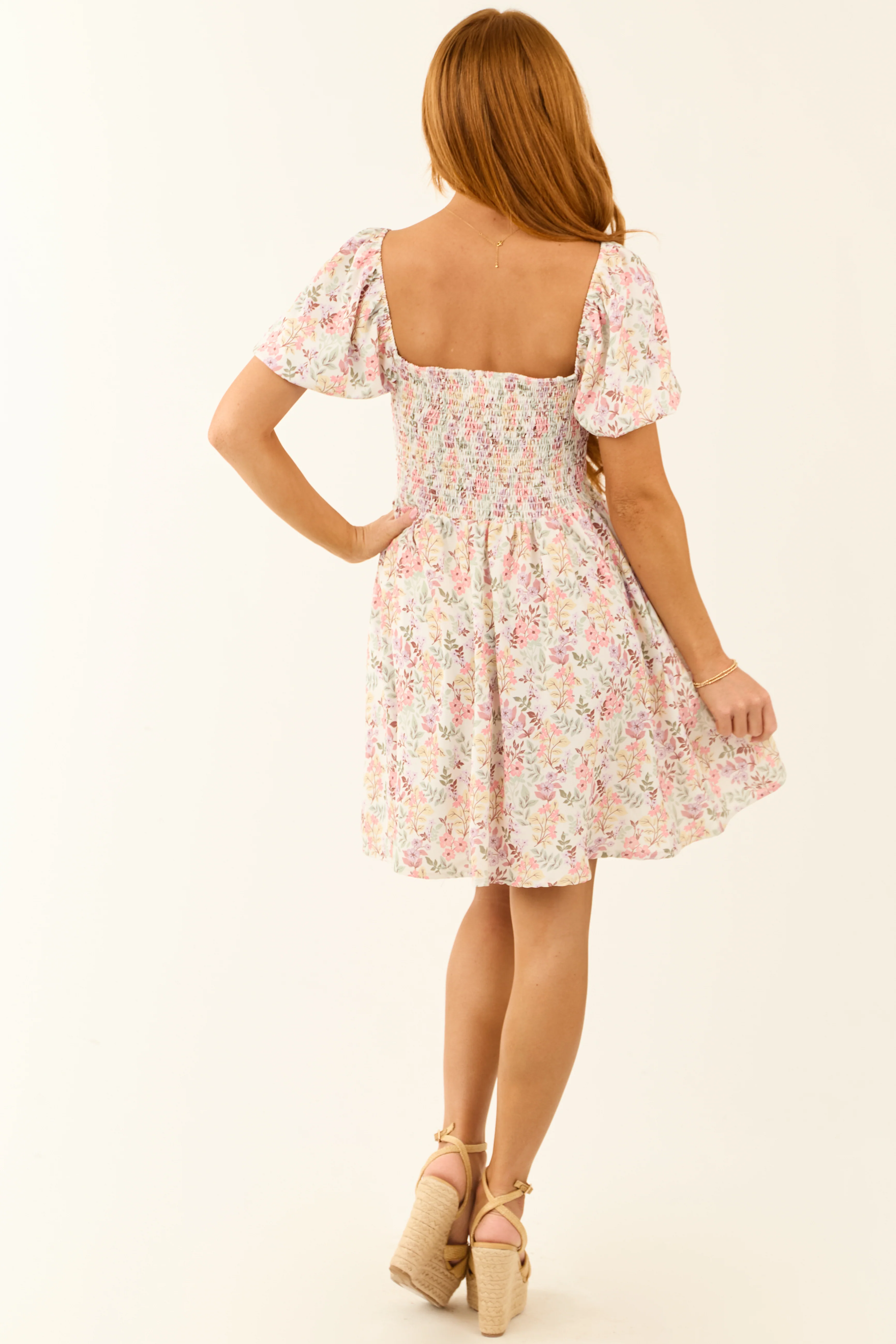 Coconut Floral Print Sweetheart Neckline Short Dress - Image 6