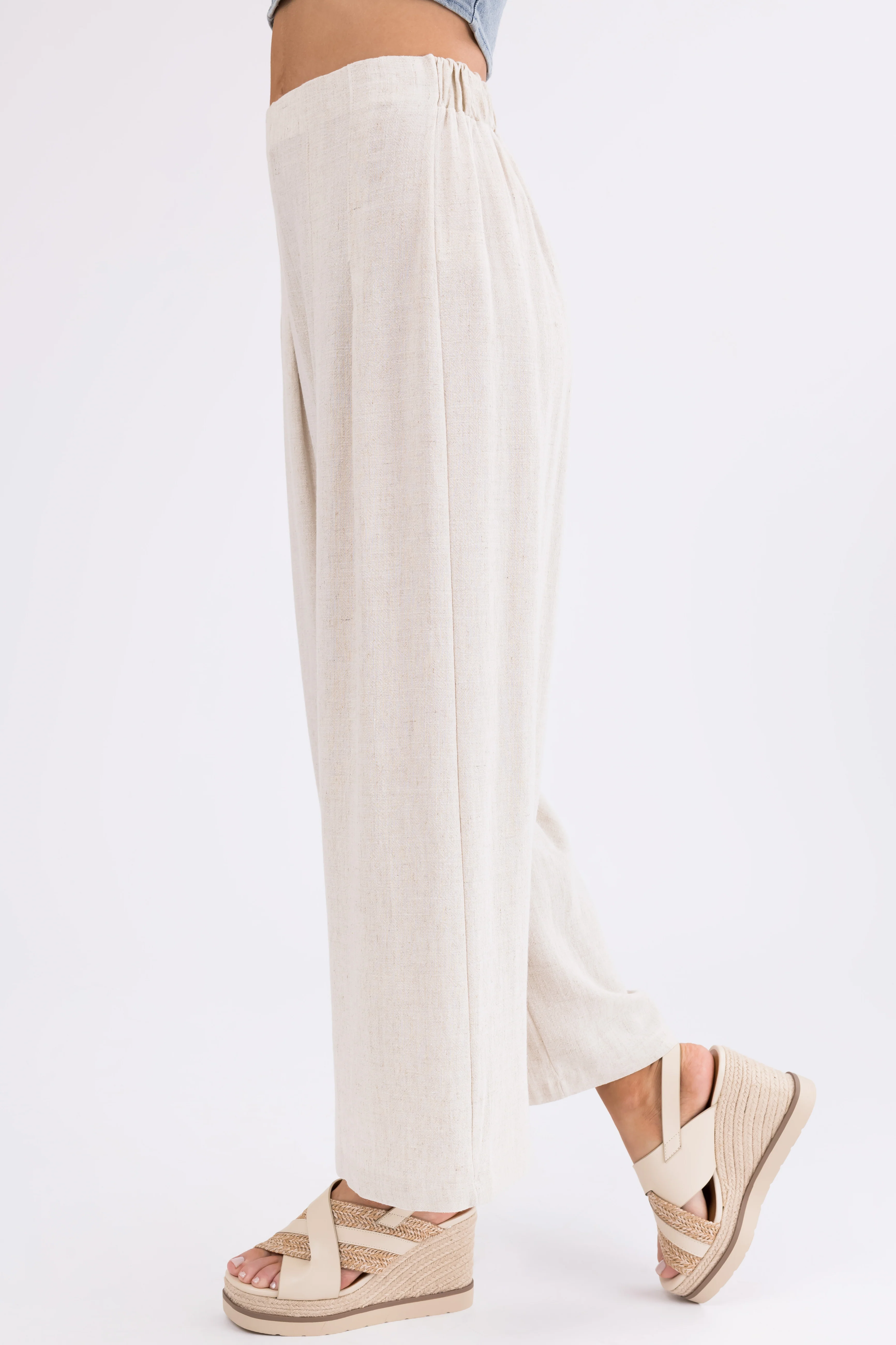 Coconut Pleated Cropped Palazzo Pants - Image 3