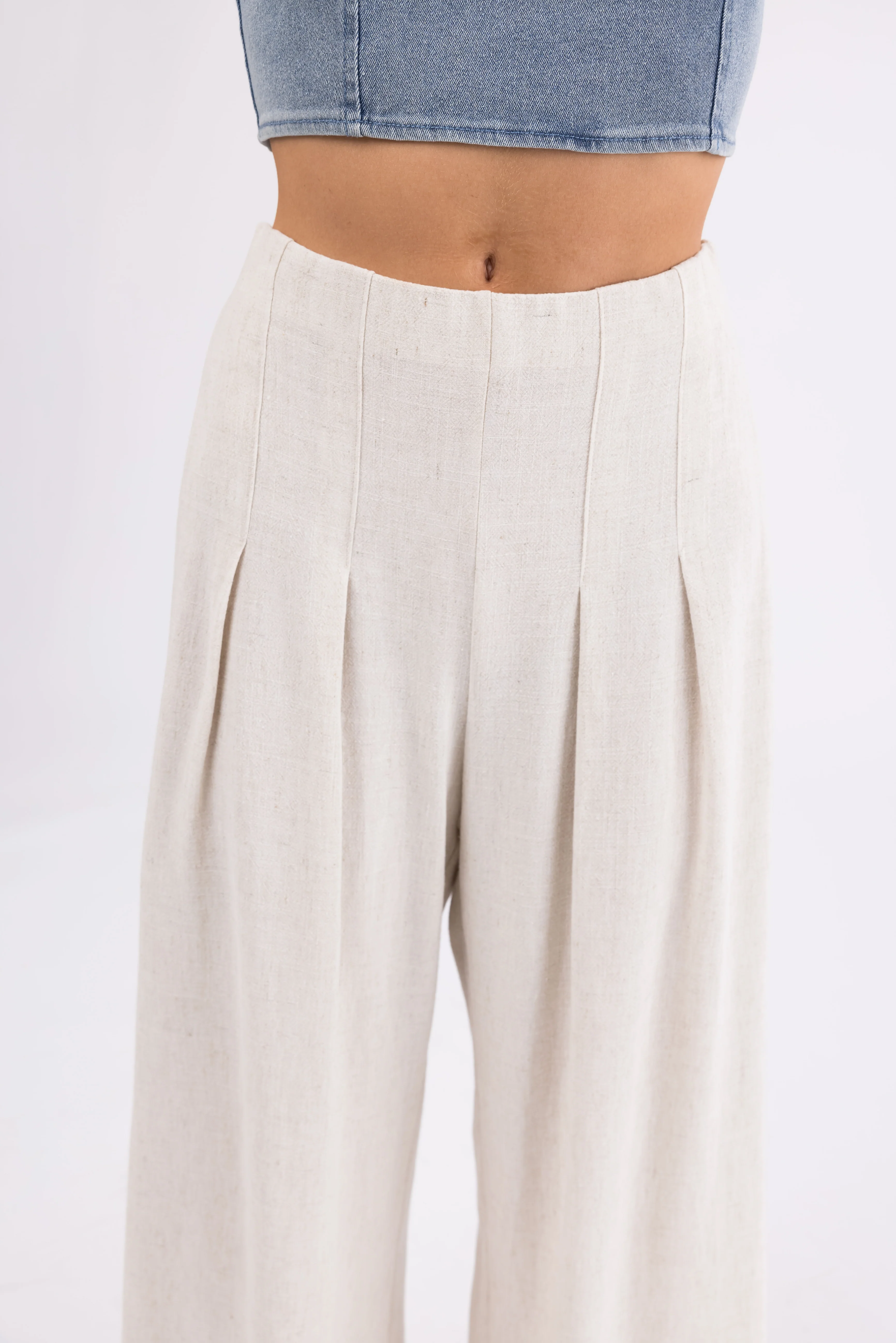 Coconut Pleated Cropped Palazzo Pants - Image 5