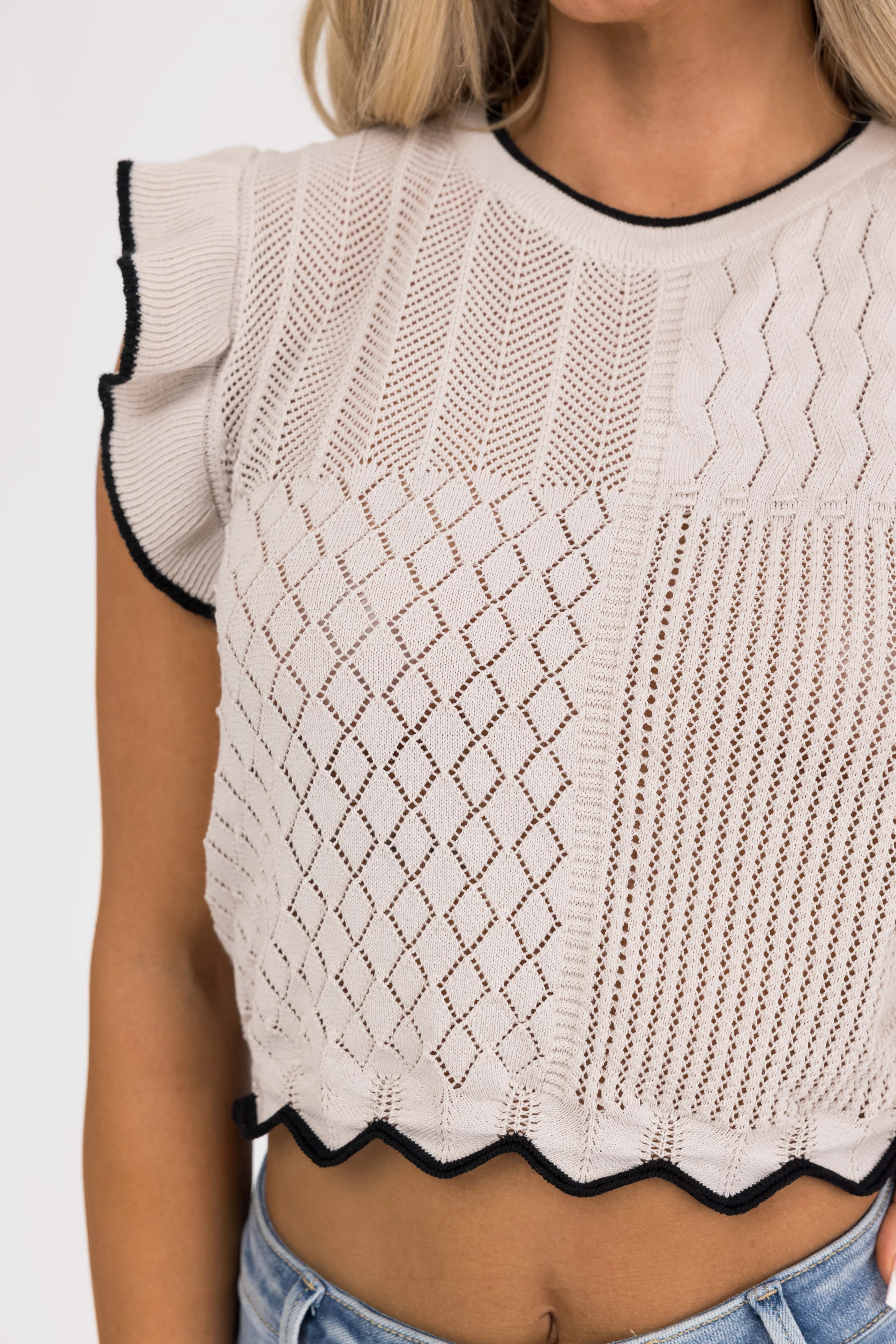Coconut Textured Knit Ruffle Sleeve Top - Image 8