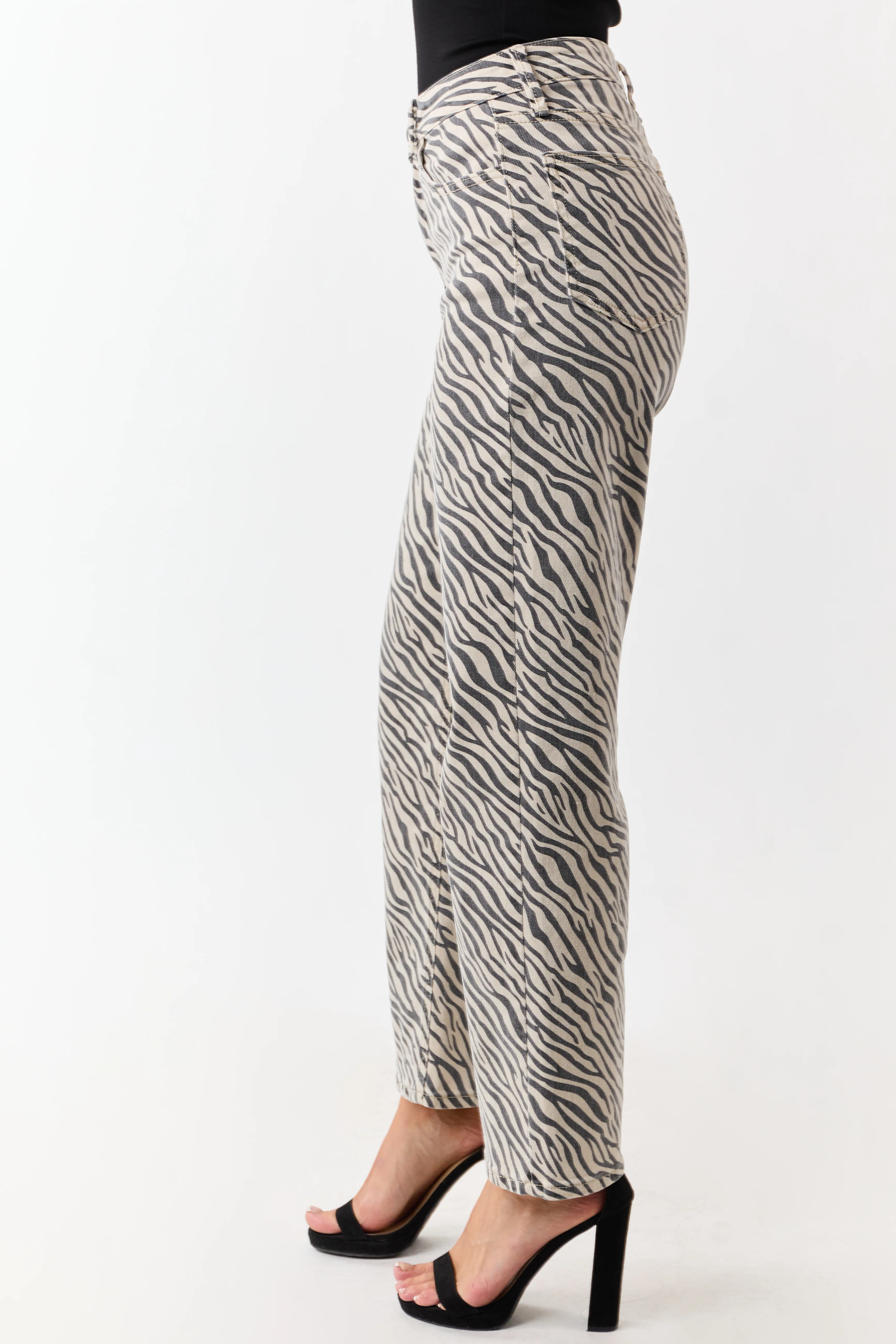 Coconut Zebra Print High Rise Straight Stretchy Jeans - Image 4