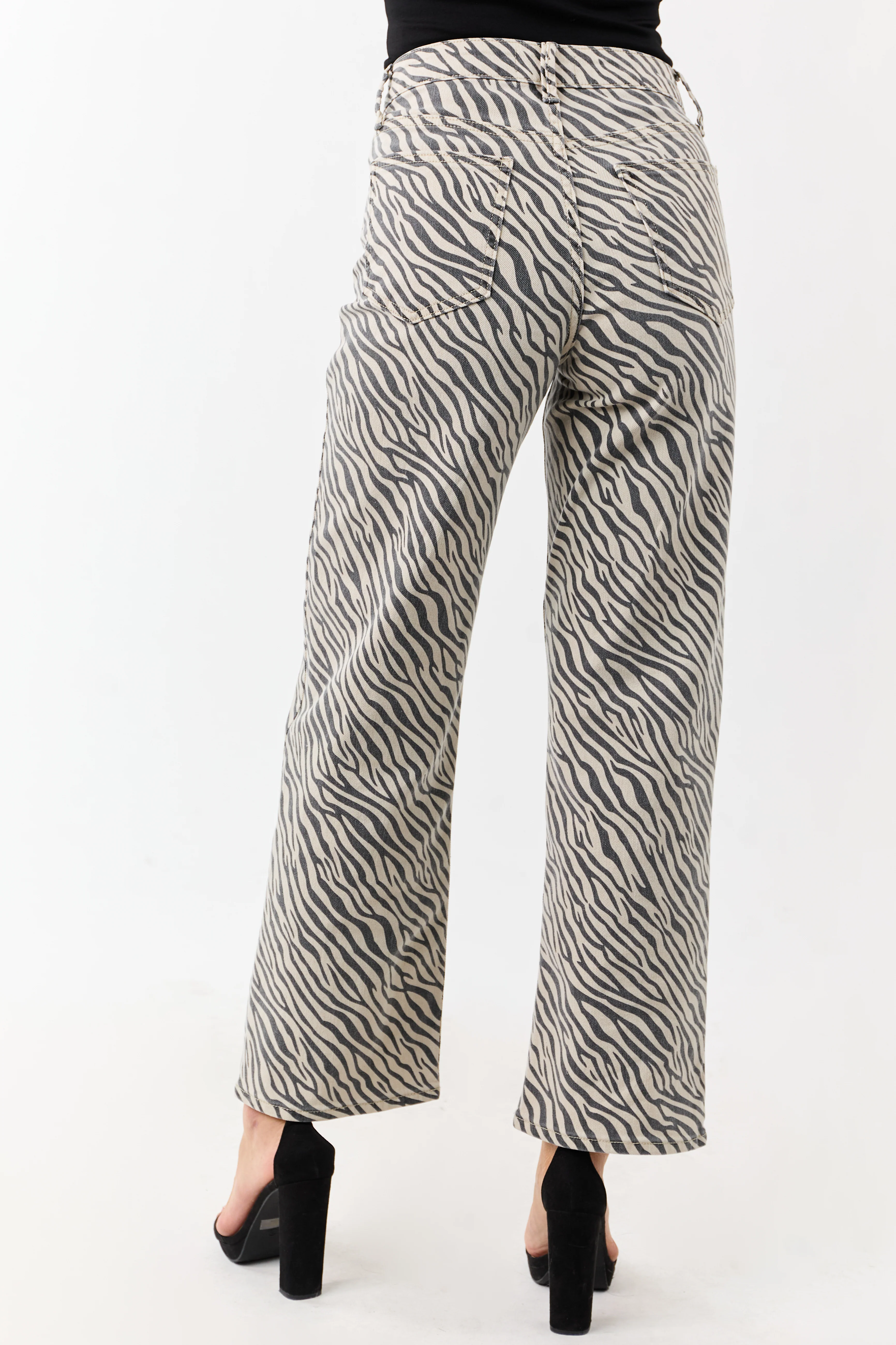 Coconut Zebra Print High Rise Straight Stretchy Jeans - Image 5