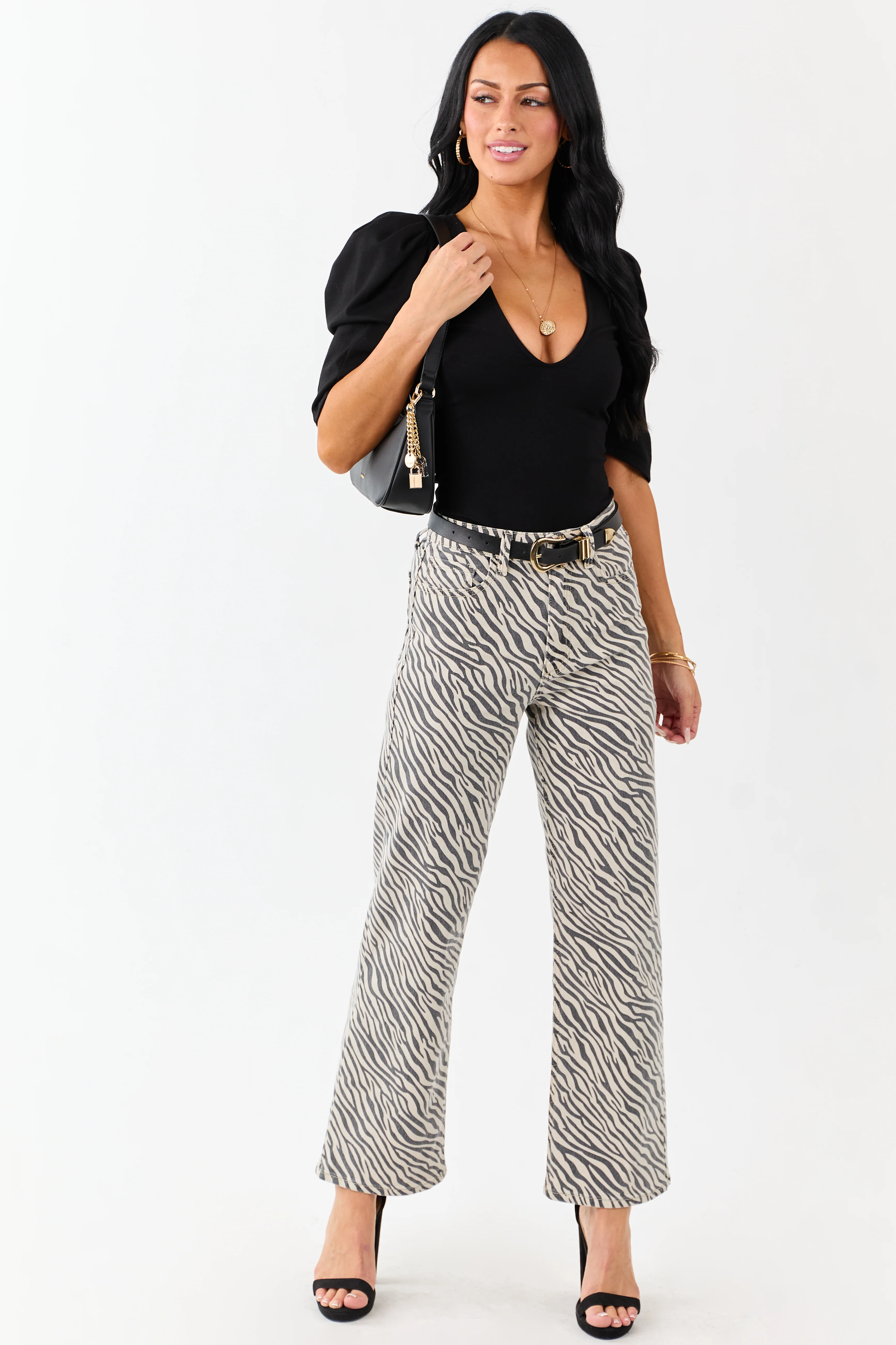 Coconut Zebra Print High Rise Straight Stretchy Jeans - Image 6